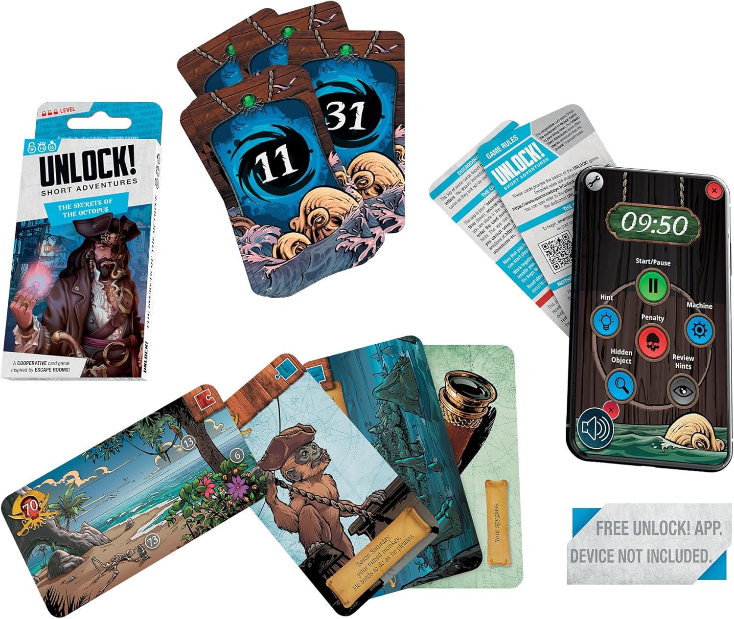UNLOCK! Short Adventures 6: The Secrets of The Octopus - Immersive Escape Room Card Game for Kids and Adults, Ages 10+, 1-6 Players, 45 Minute Playtime, Made by Space Cowboys