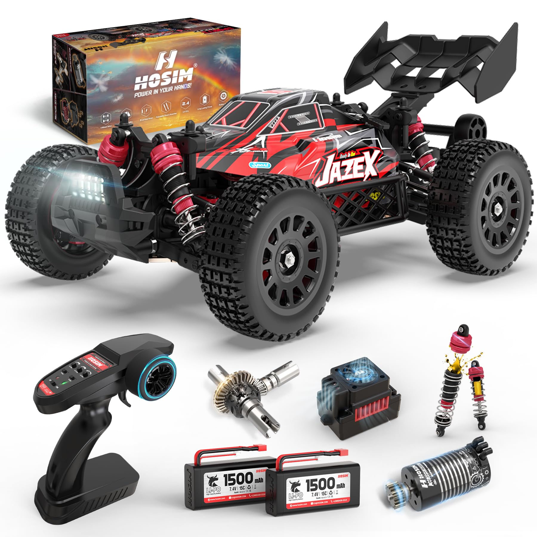 Hosim 1/14 RC Auto Ferngesteuertes Auto für Erwachsene & Kinder, 60 km/h Brushless Buggy 4WD Offroad, Wasserdichtes High-Speed RC Fahrzeug für Gelände/Sand/Schnee, Geschenk ab 8 Jahren