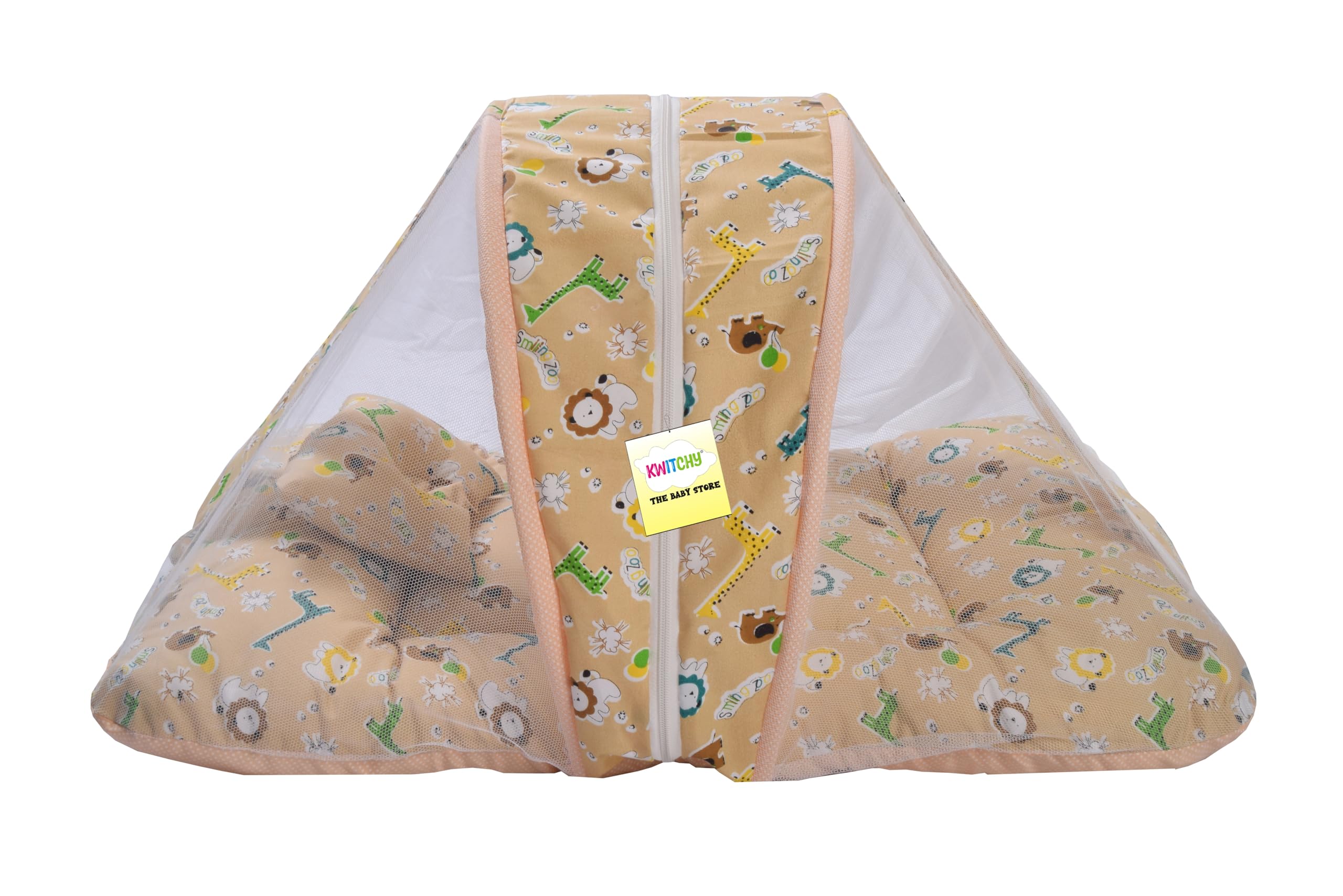 Kwitchy Baby Bed with Mosquito Net New Born Baby Bedding Set | Folding Bed | Toddler Mattress | Cotton | Gadda Set | Travel Beds | Boys & Girls | Gift Pack (0-6 M) Orange 1