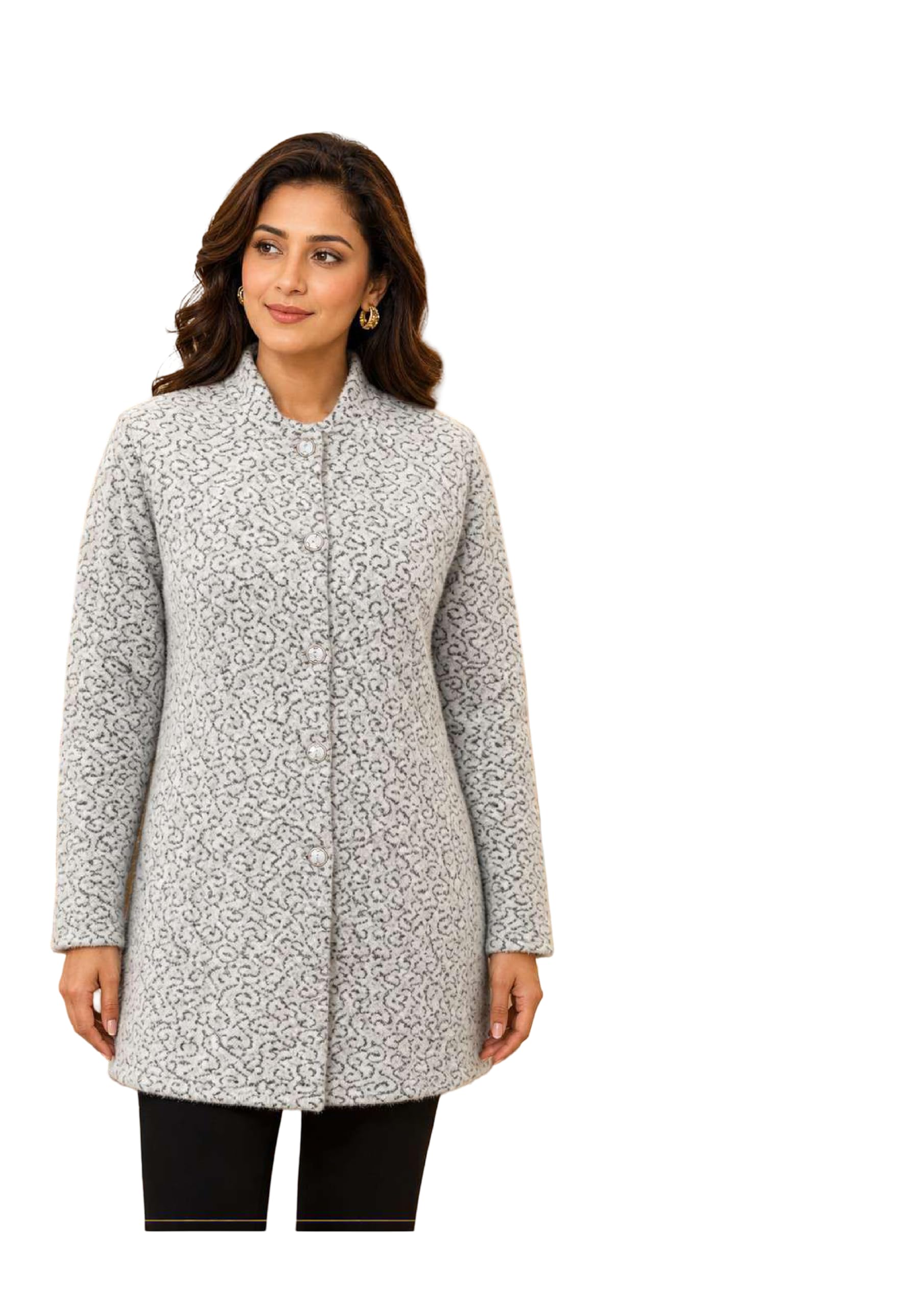 Women’s Elegant Grey Self Design Hair Coat – Soft Knit Winter Long Cardigan with Full Sleeves, Warm & Comfortable Stylish Woolen Overcoat for Ladies Casual & Formal Winter Wear-image-49