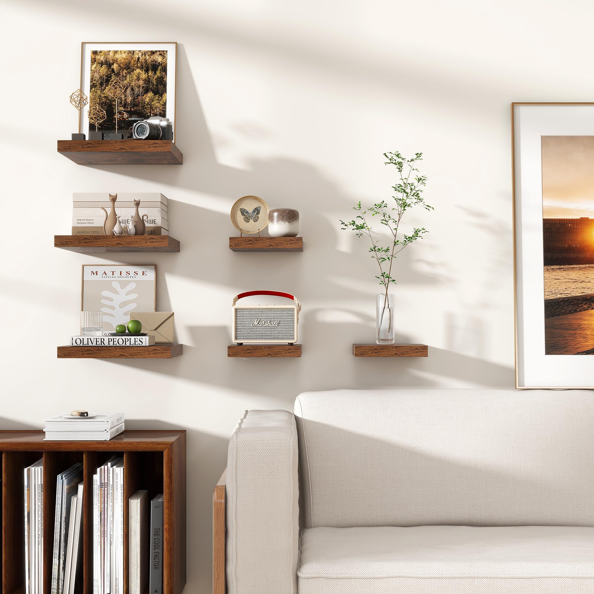 Estantes flotantes para pared, 3 estantes pequeños montados en la pared con soportes invisibles, estantes flotantes cuadrados de madera para sala de estar, dormitorio, decoración de cocina (marrón