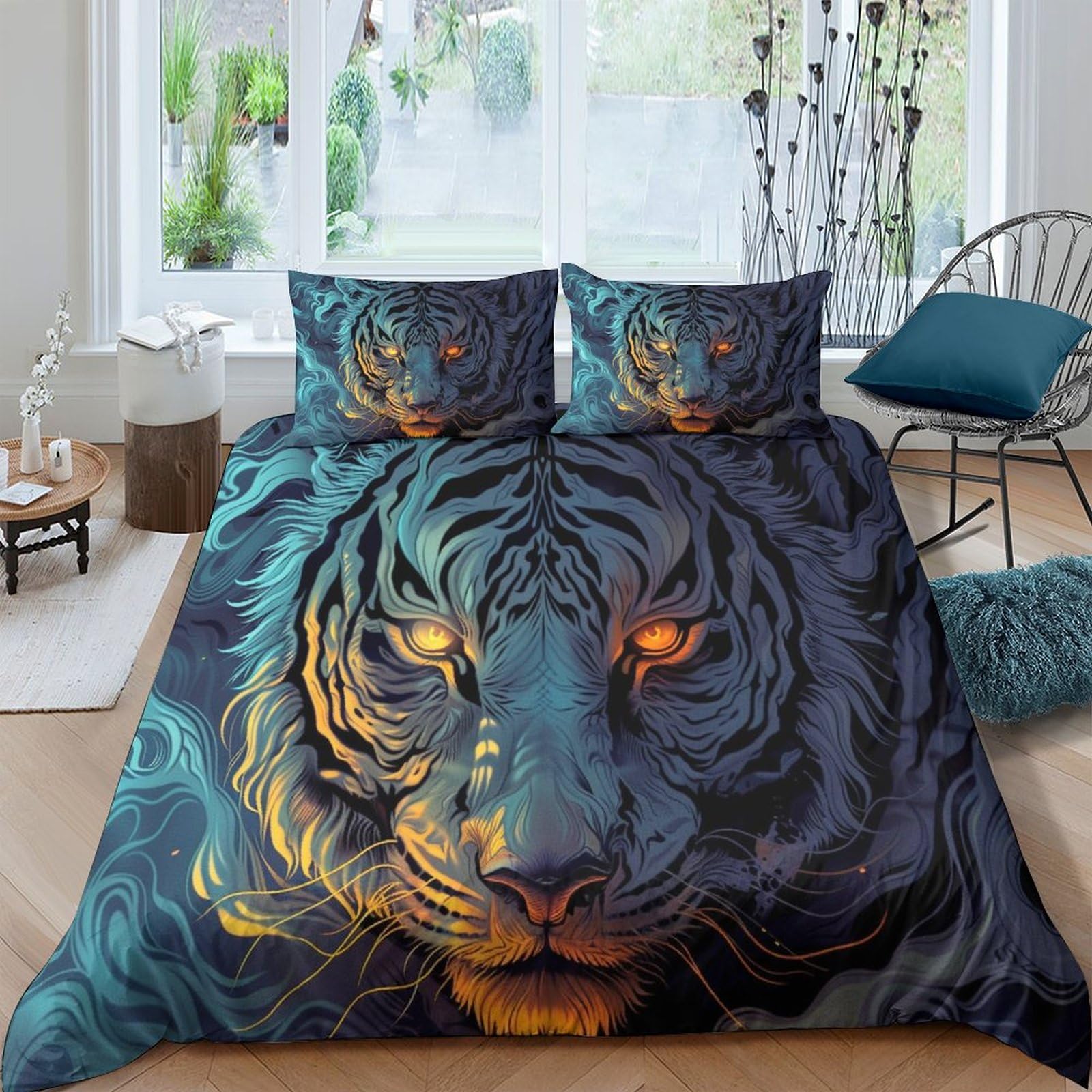 Parure de lit housse de couette tigre pour enfant et ado souffrant d'allergies nocturnes