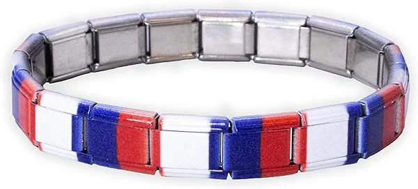 Fablinks Italian Charm Bracelet, 9mm Stainless Steel Flag Charms Link Bracelets for Women, Expandable Stretch Modular Country Jewelry for Men