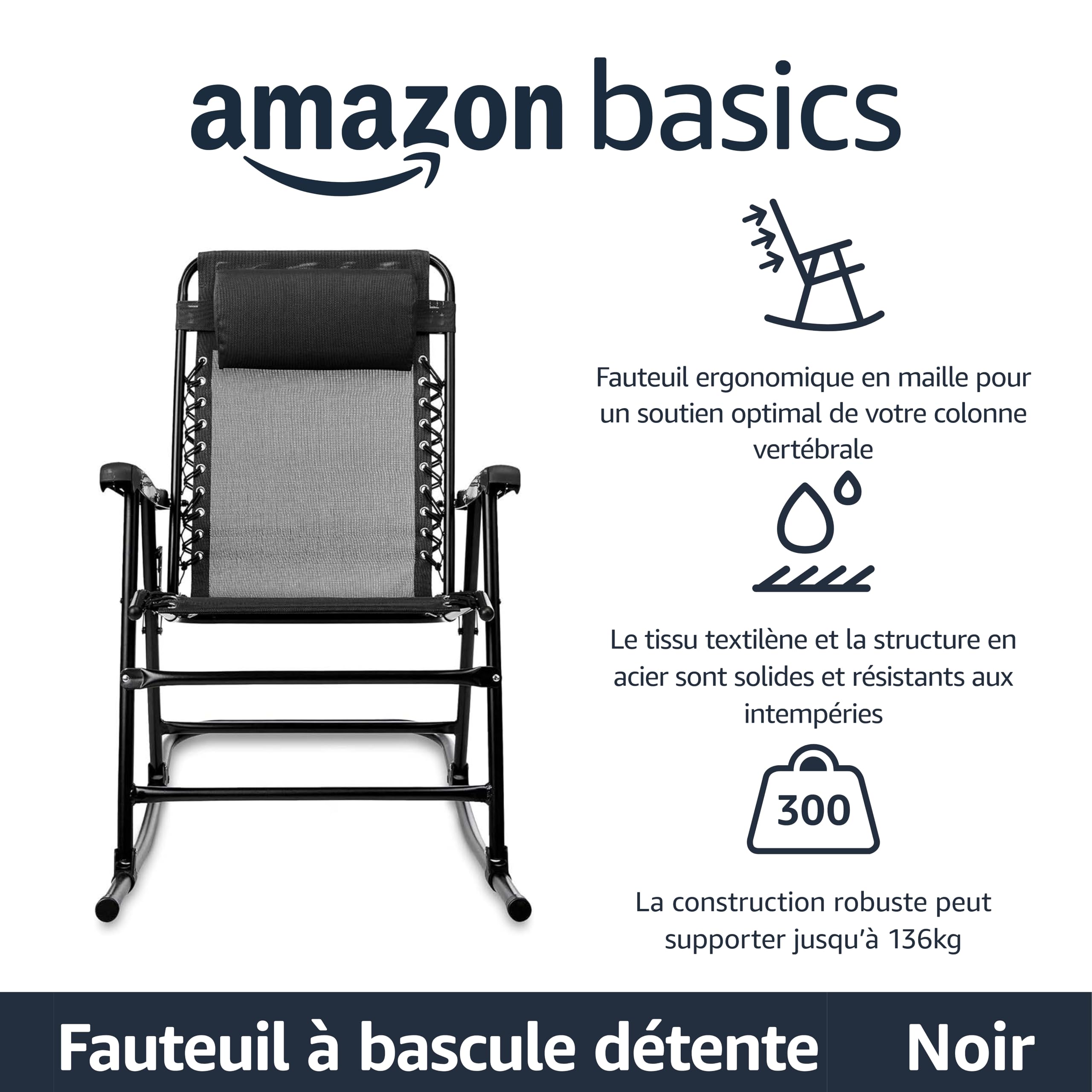 Amazon Basics Fauteuil à bascule pliant - Noir