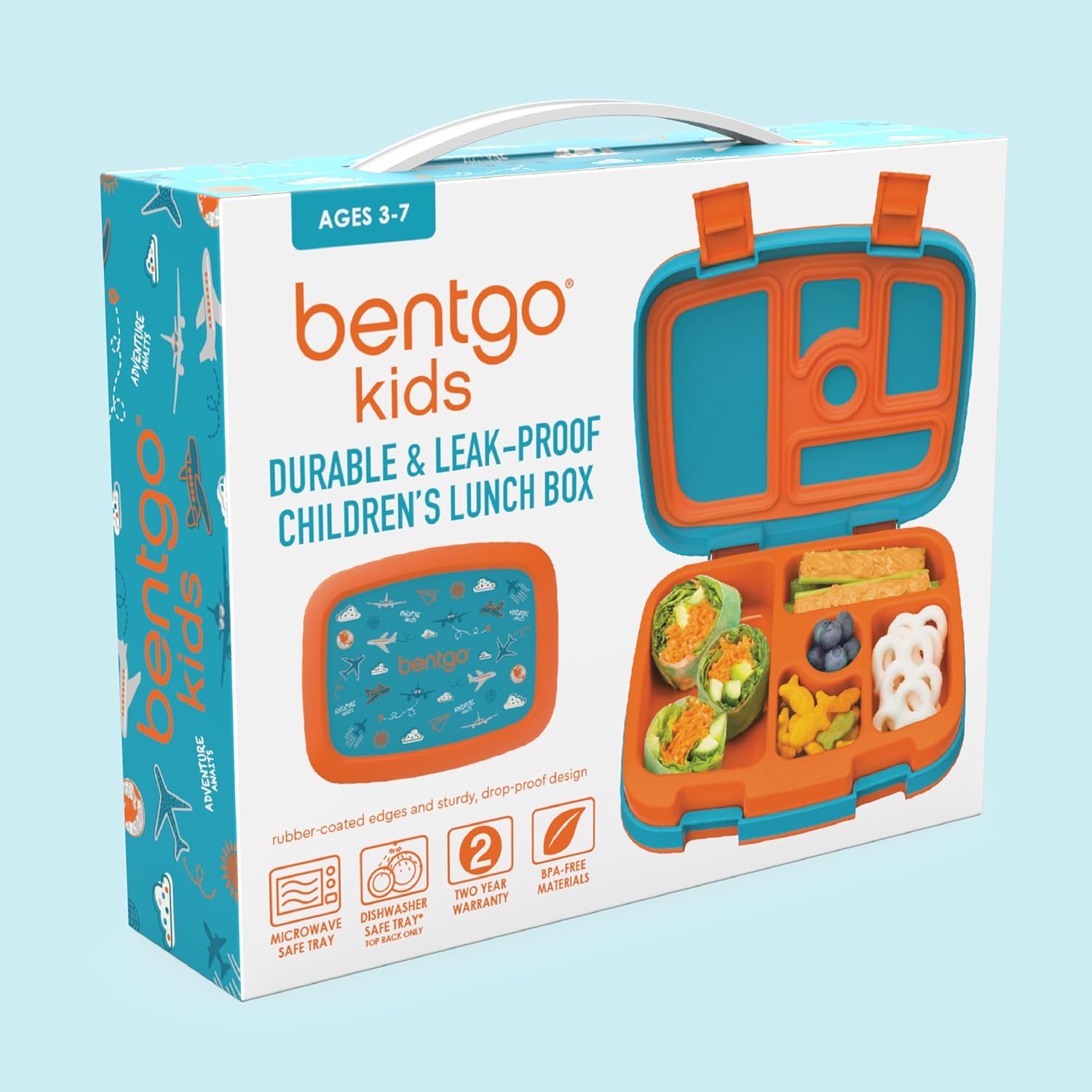 Bentgo Kids Prints Leak-Proof, 5-Compartment Bento-Style Kids Lunch Box - Ideal Portion Sizes for Ages 3-7, Durable, Drop-Proof, Dishwasher Safe, & PFAS & BPA-Free Materials (Planes) - Image 8