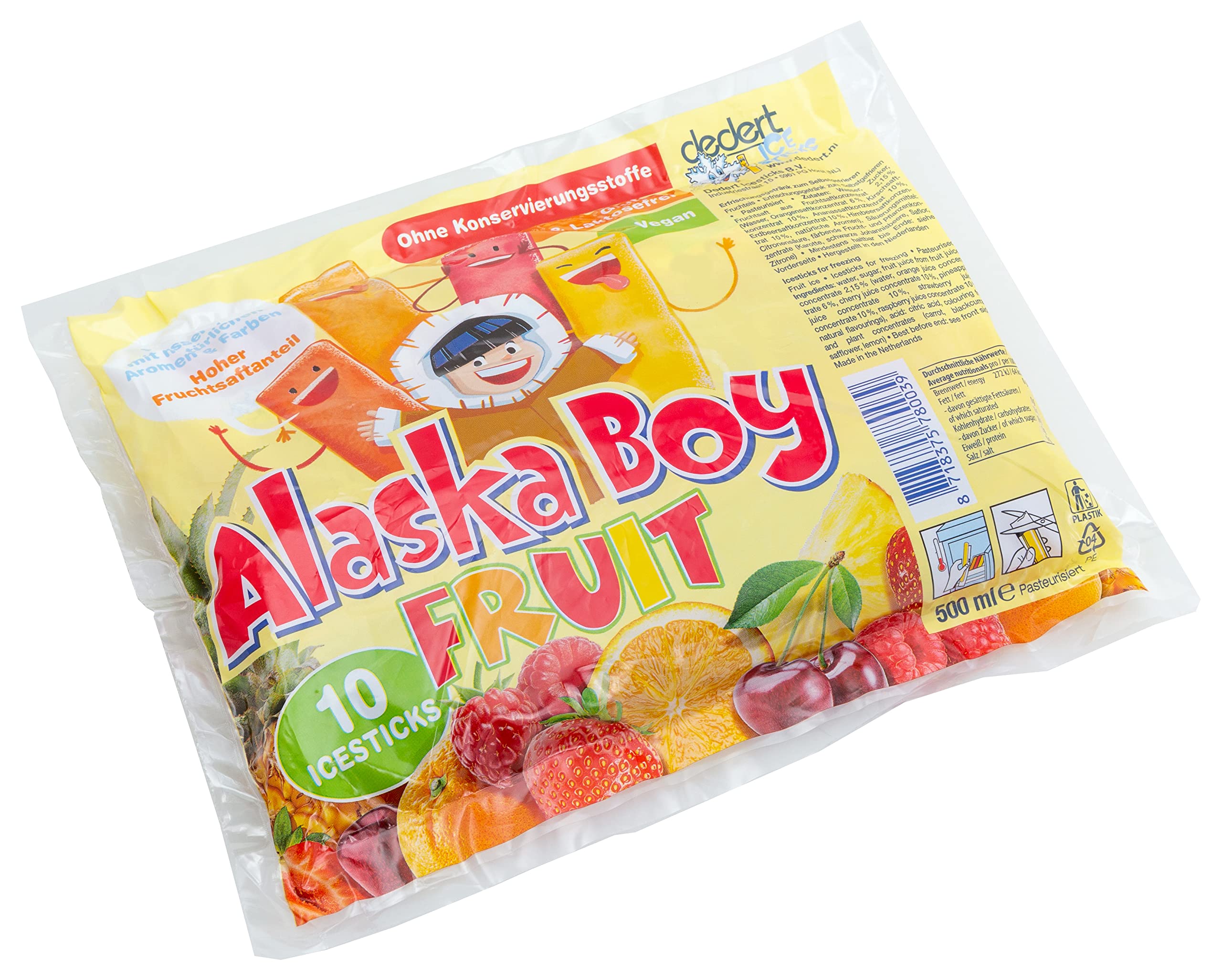 Alaska Boy Icesticks Fruit (20x 500ml) | 200x Wassereis mit je 50ml | Vegan | Glutenfrei | Laktosefrei | Wassereis-Großpackung mit Fruchtsaft | 5x Geschmacksrichtungen Stangeneis zum einfrieren