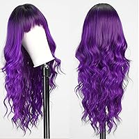 Vista 139 de HAIRCUBE Peluca de color marrón a rubio con flequillo para mujer, peluca de cabello largo ondulado marrón y rubio, pelucas sintéticas rizadas