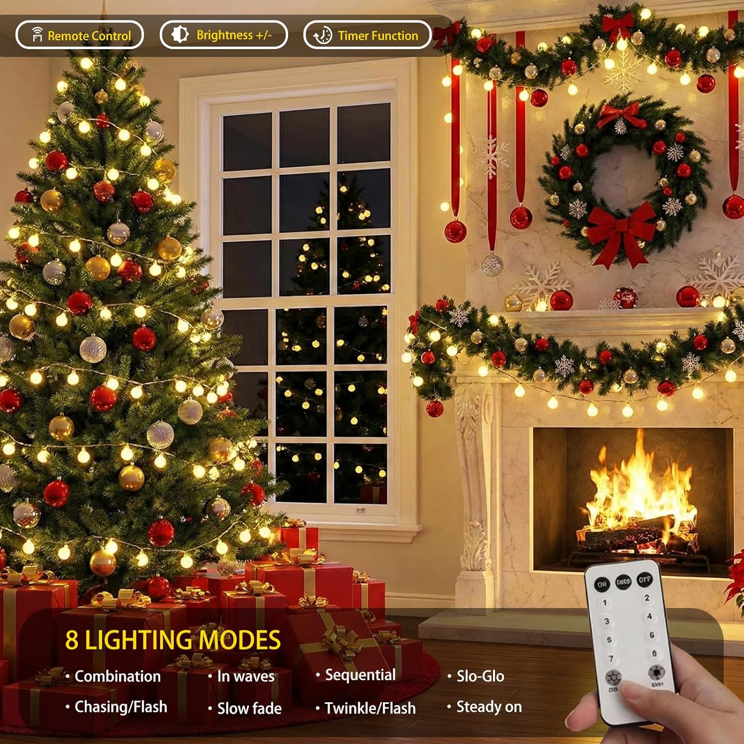 200 LED Shatterproof Globe String Lights, 66ft Warm White Fairy Lights Plug in with Remote, 8 Modes Waterproof Indoor Outdoor Lights for Bedroom Classroom Christmas Tree Party Decoration