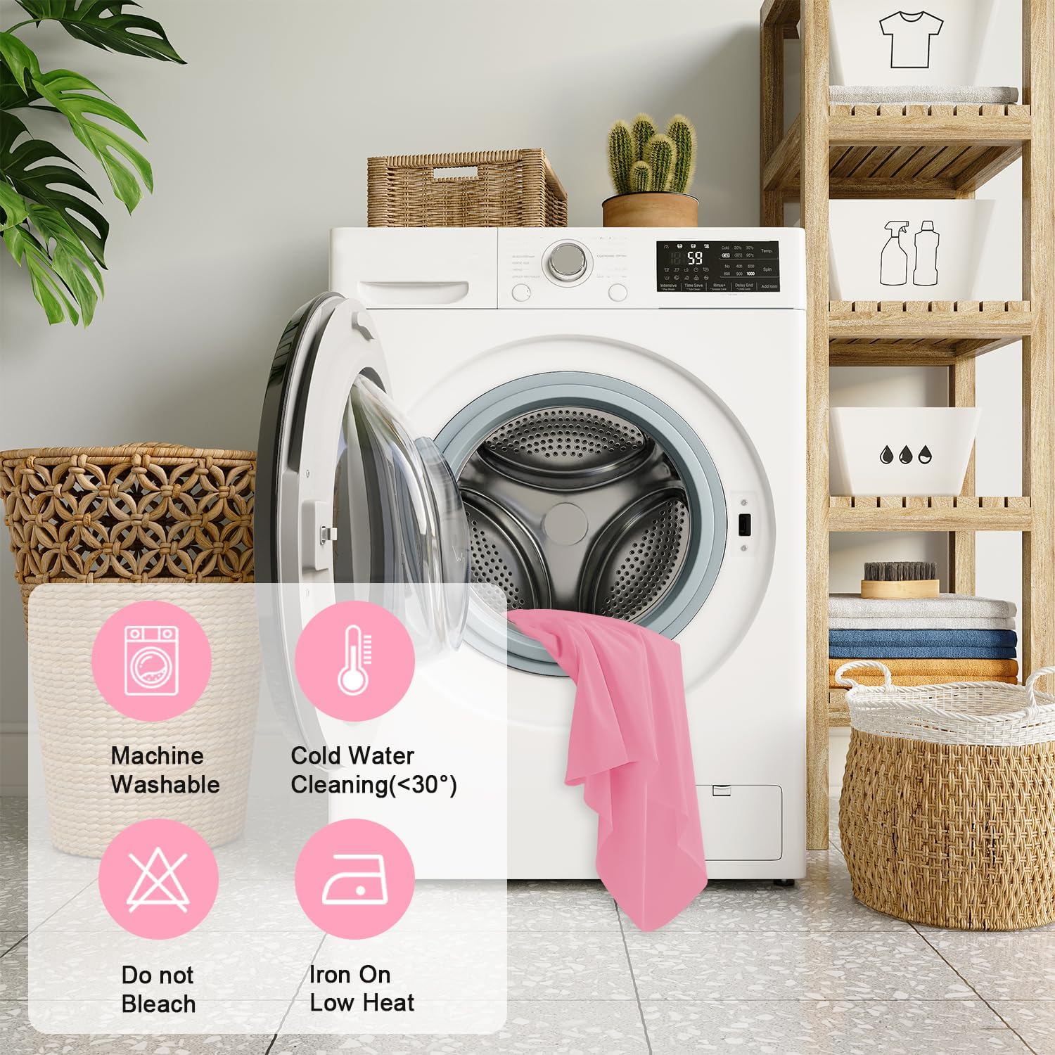 2 Pack Pink Round Tablecloth 60 inch, Spandex Fitted Wrinkle Free Table Cover with Skirt Washable Tablecloths for Wedding Photo Party Professional Events Birthday Decor