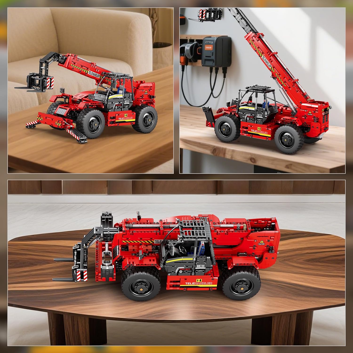 Reobrix Telescopic Arm Forklift Building Blocks Set with Motor, RC Crane Mechanical Model, Remote Control Tractor, Technic Truck Toy for Adults, MOC Buildinng Toys, Ideas for Boys 14+