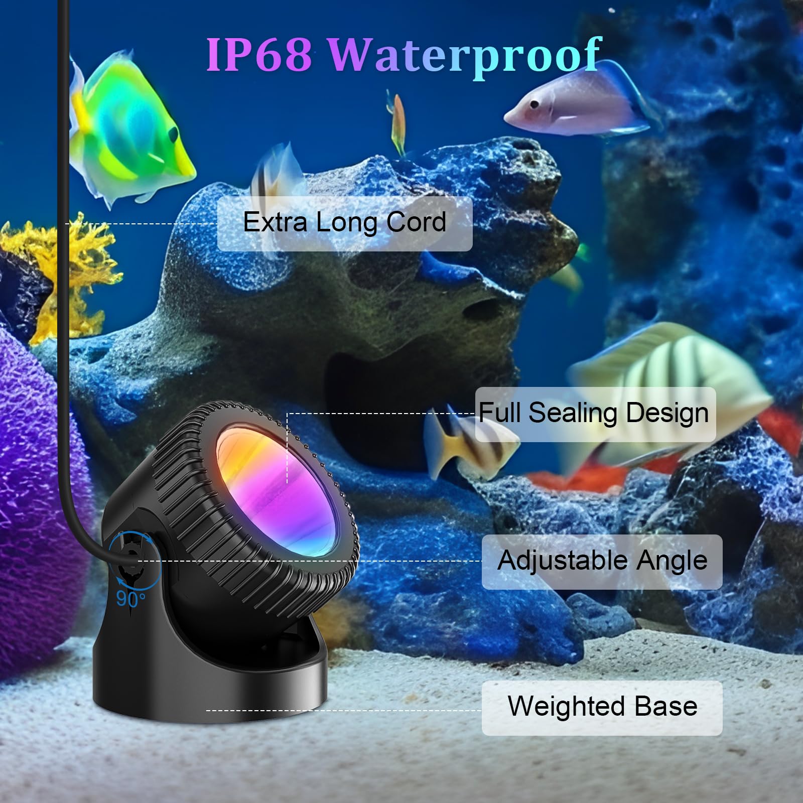 PChero Oświetlenie stawu RGB LED podwodne, oświetlenie basenu, oświetlenie podwodne, IP68, wodoszczelne oświetlenie stawu z pilotem zdalnego sterowania, do basenu, stawu, ogrodu, dekoracja drzewa