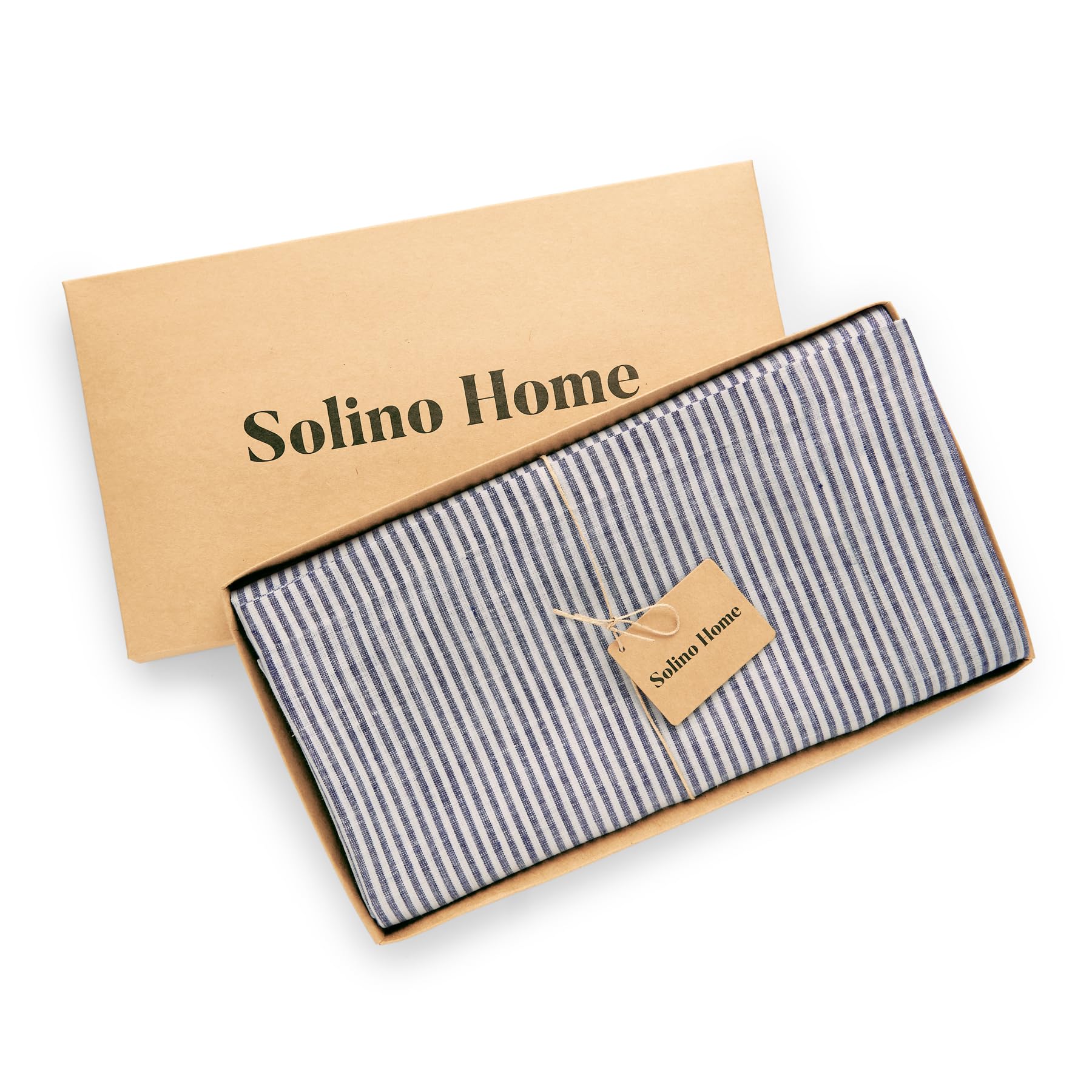 Solino Home Leinen-Tischdecke 152.4x274.4 cm,100% reines Leinen schmale Streifen Tischdecke für Frühling,Maschinenwaschbare Tischdecke in Marineblau und Weiß,handgefertigt aus europäischem Flachs
