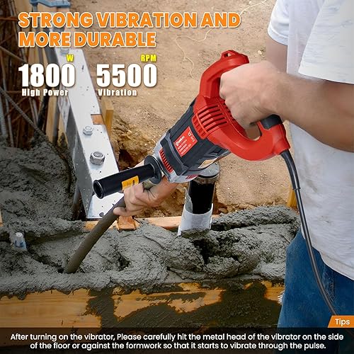 Miniatura 2 de Anbull Vibrador de hormigón de 1800 W, 110 V, vibrador eléctrico de mano de 6.6 ft, 5500 RPM, agitador de botellas de 1.378 in, vibrador portátil de