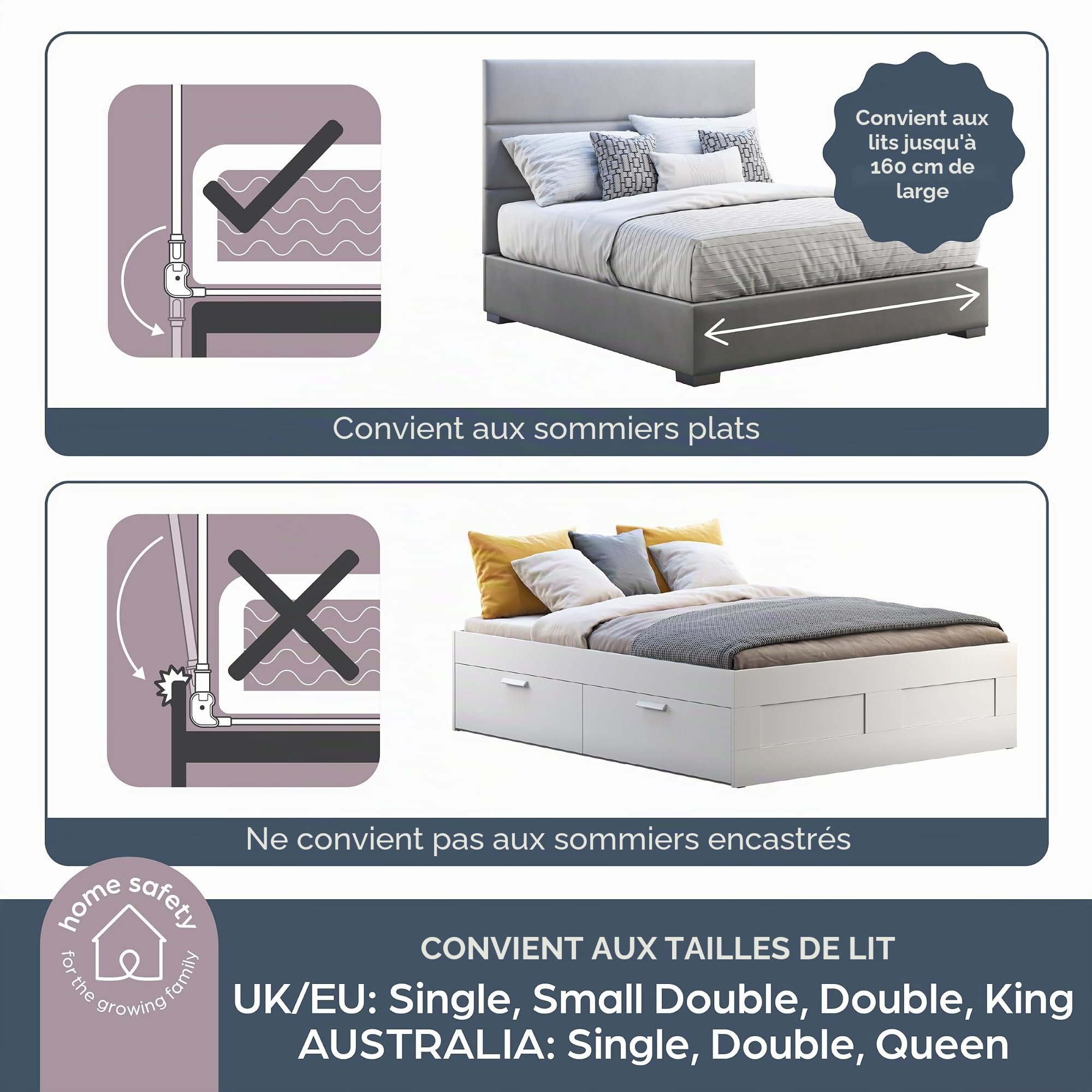 Dreambaby Prague Barrière de lit pour Tout-Petits – Barrière de sécurité Pliable et Portable pour Tout-Petits – Convient aux Matelas Simple à King Size avec Bases de lit Plates – 110 cm de Large x