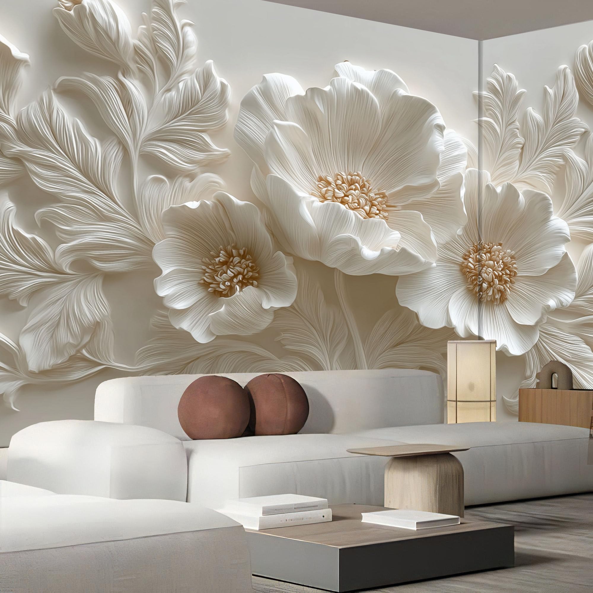 3D Carta Da Parati Panoramica Petali Astratti Foglie,300×210cm Fotomurale in TNT Murali Rilievo Fiori Piante Per Soggiorno, Adulto Camera Dei Bambini, Ristorante Decorazione Grandi Murali Poster