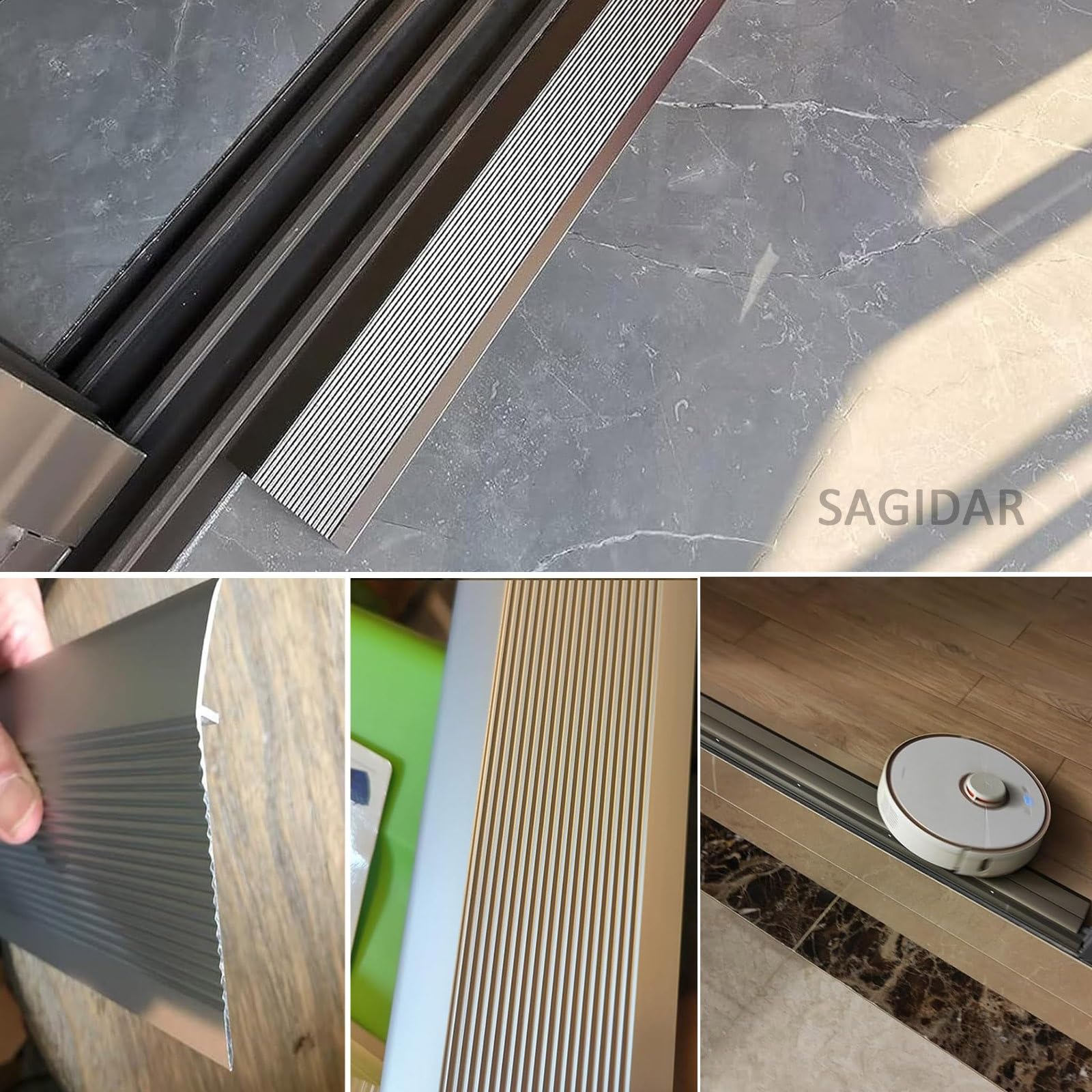 SAGIDAR Bandes De Transition De Seuil Robustes, Barre De Seuil De 10cm Large, Facile À Nettoyer, Antidérapant Et Résistant À La Marche, Seuils Réducteur Rail De Transition, Facile À Installer