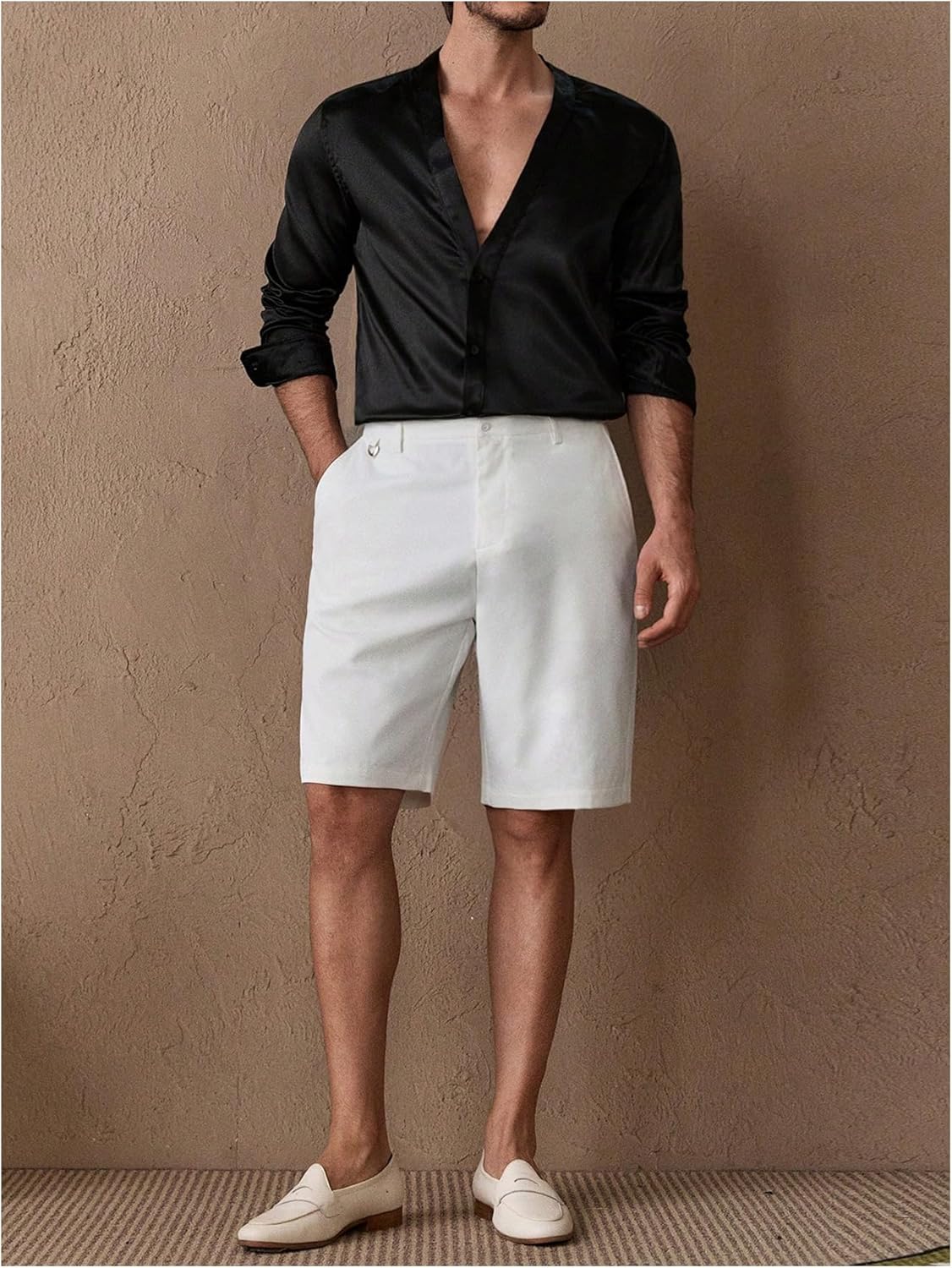 Floerns Men's Wedding Long Sleeve V Neck Shirts Shiny Satin Prom Party Club Shirts - Image 5