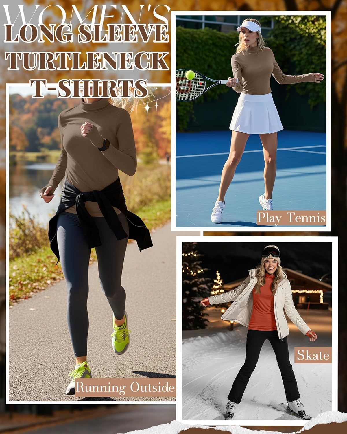 Oakgarden 3 Pack Women's Long Sleeve Turtleneck T-Shirts, Thumbhole Slim Fit Base Layer Tops Mock Neck Thermal Underwears - Image 3