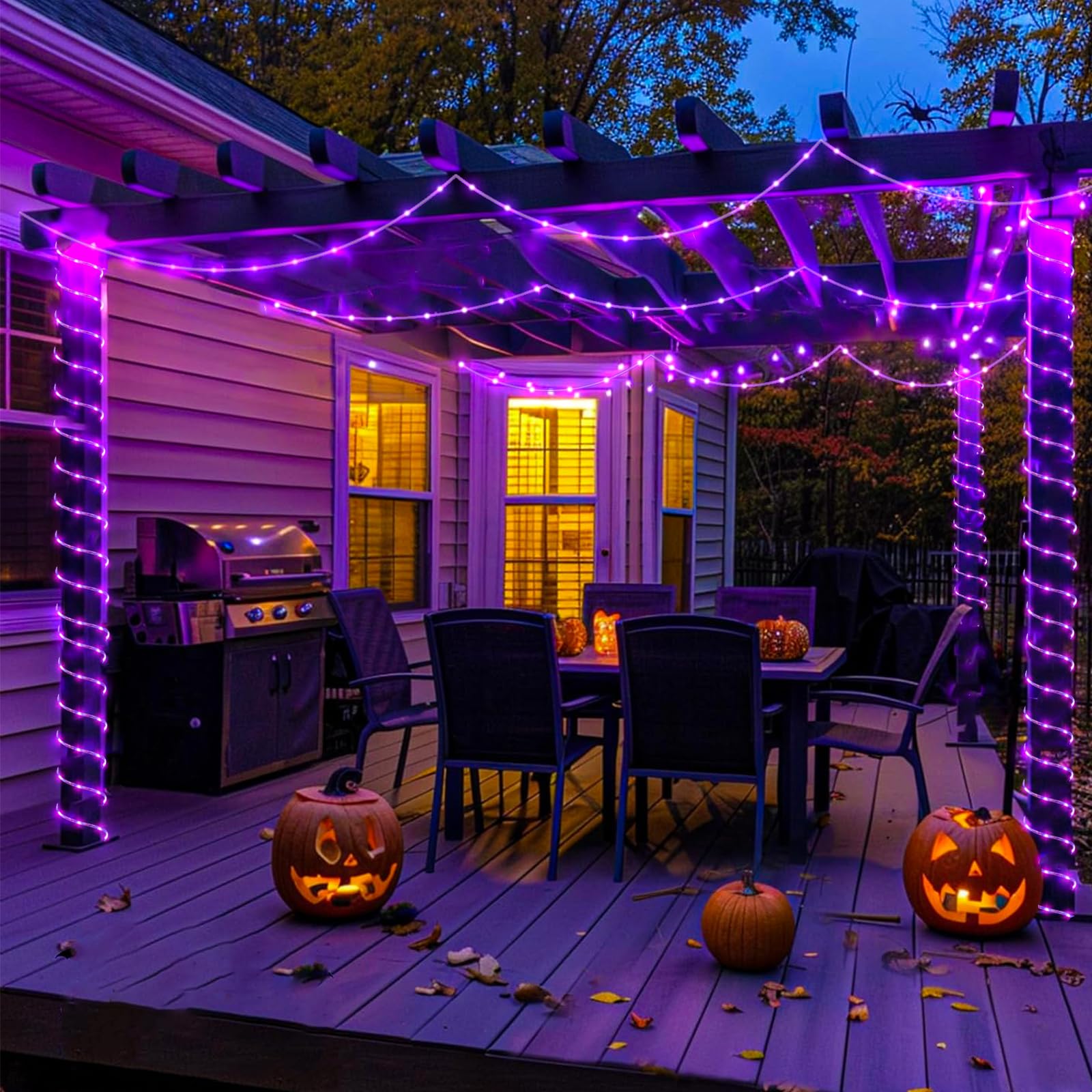 2 sztuki lampek linowych na zewnątrz, łącznie 1,5 m, 270 diod LED, wodoodporne, 8 trybów migotania, światło rurkowe do domu, na patio, basen, krajobraz, chodnik, przyjęcie, dekoracja świąteczna