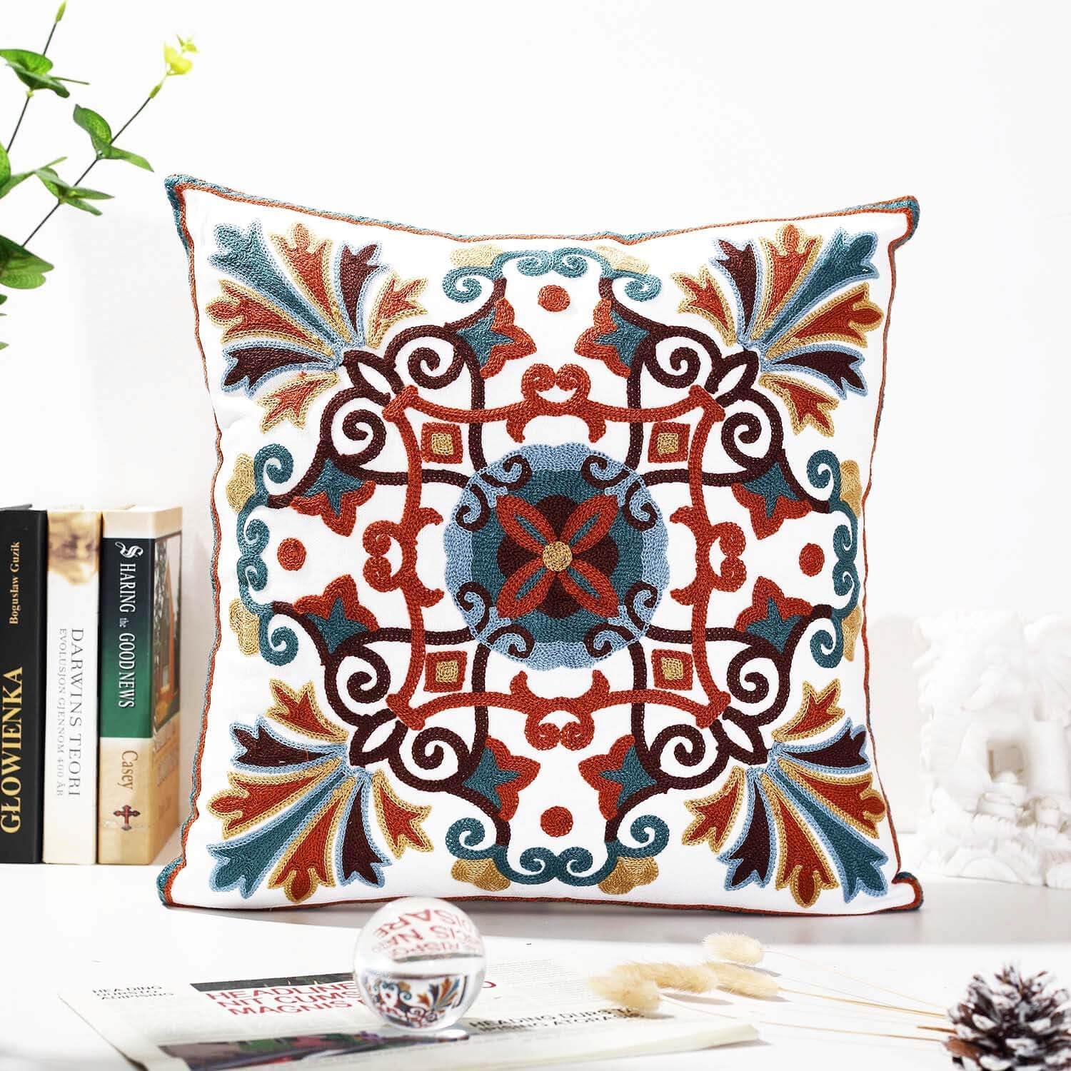 Throw Pillow Covers for Couch 18x18 inches Set of 2 Embroidered Pattern Decorative Pillows Case Cover for Living Room Sofa Bed Chair