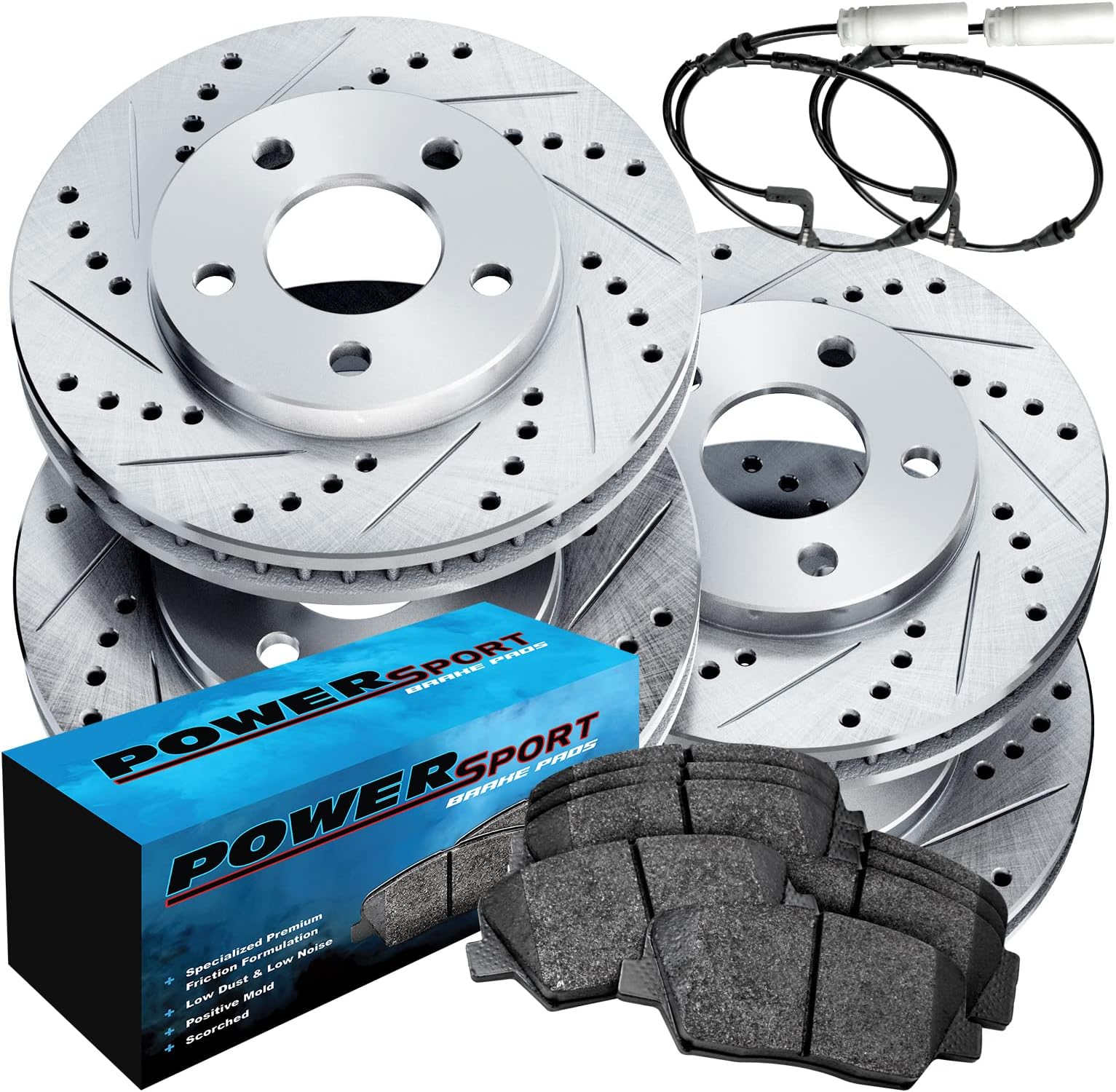Front and Rear Brake Kit For 2007-2015 Audi Q7; 2003-2006 Porsche Cayenne; 2008-2010 Porsche Cayenne| Drilled Slotted Brake Rotors| Ceramic Brake Pads and Rotors Kit