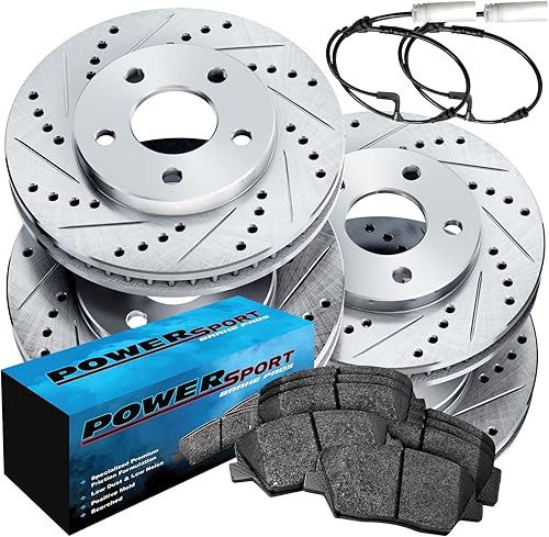 PowerSport Kit de frenos y rotores delanteros y traseros | Pastillas de freno delanteras y traseras, rotores de freno y pastillas de freno de