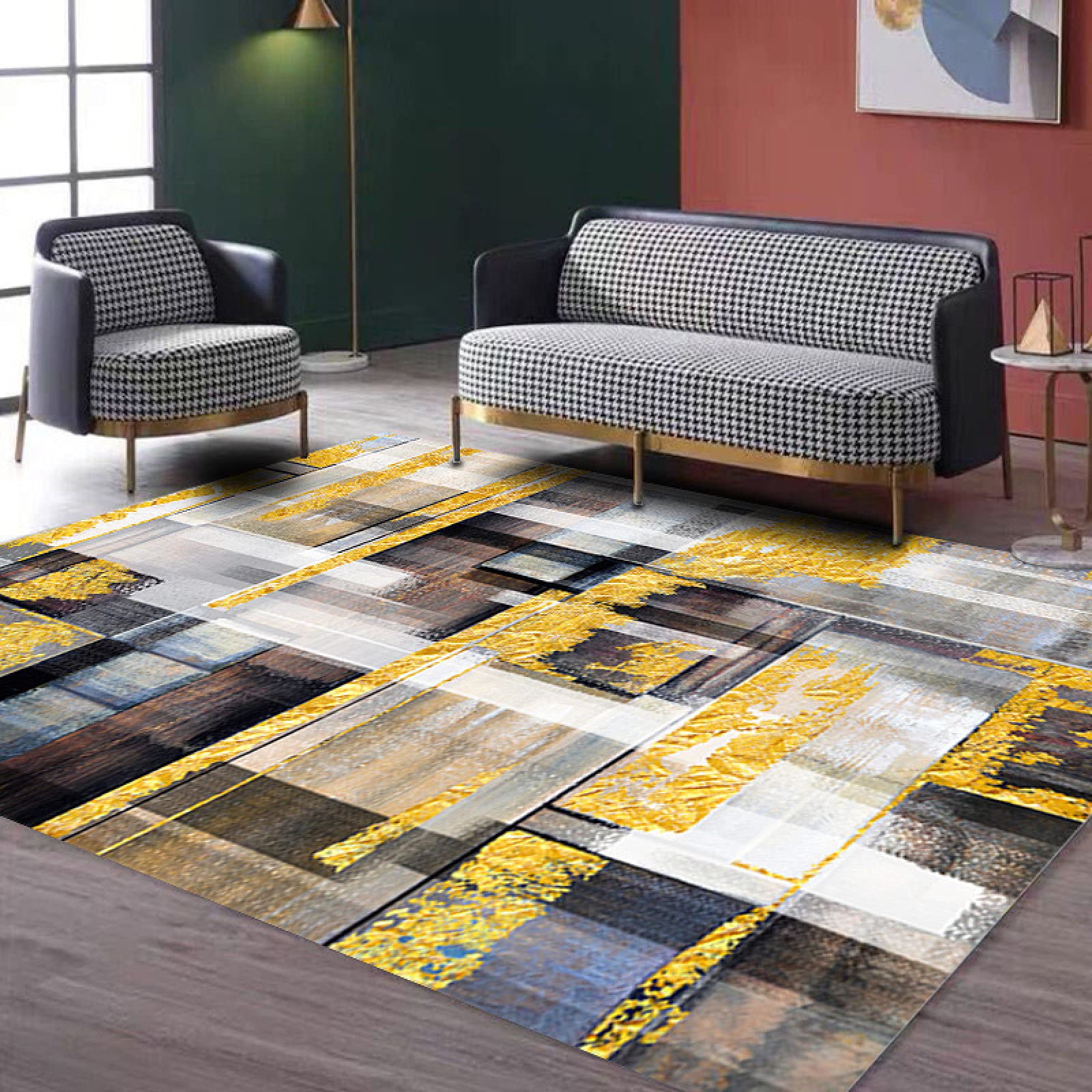 Paillasson Exterieur Entree Géométrie Brun Doré Tapis Entree Interieur Tapis de Bain Antidérapant Paillasson Lavable Paillasson Interieur Paillasson Exterieur Salle Bain Couloir(90x150cm)