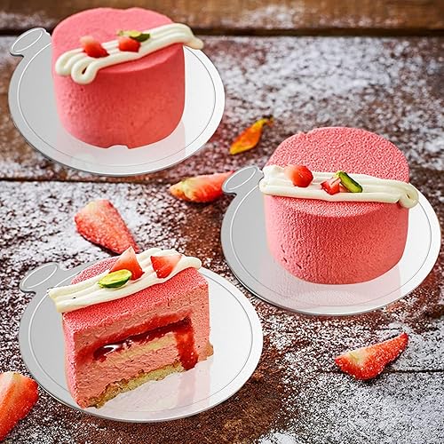 Miniatura 4 de 80 piezas de 3.5 pulgadas Mini tableros para tartas base de mousse para cupcakes, color plateado de 3.5 in