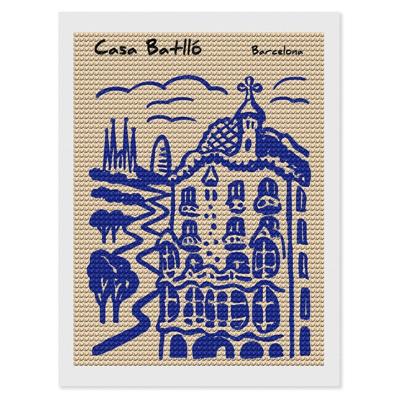 Junmoney Casa Batlló Barcelona Sketch 5D Diamond Painting Kit 12"x16", Relaxing DIY, Mindful Craft Project, Full Kit Included, Thoughtful Present