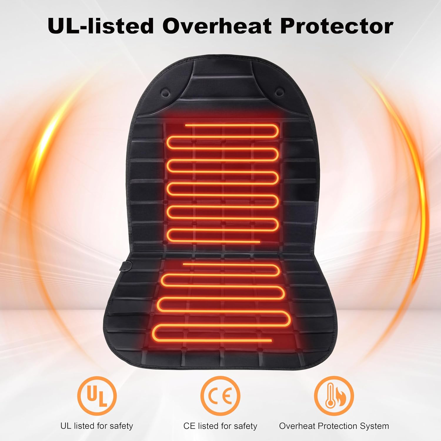 Heated Seat Cover,1 Minute Fast Heating,2 Heat Settings,UL Listed Heated Seat Warmer Cushion Black, Long Straps Design.