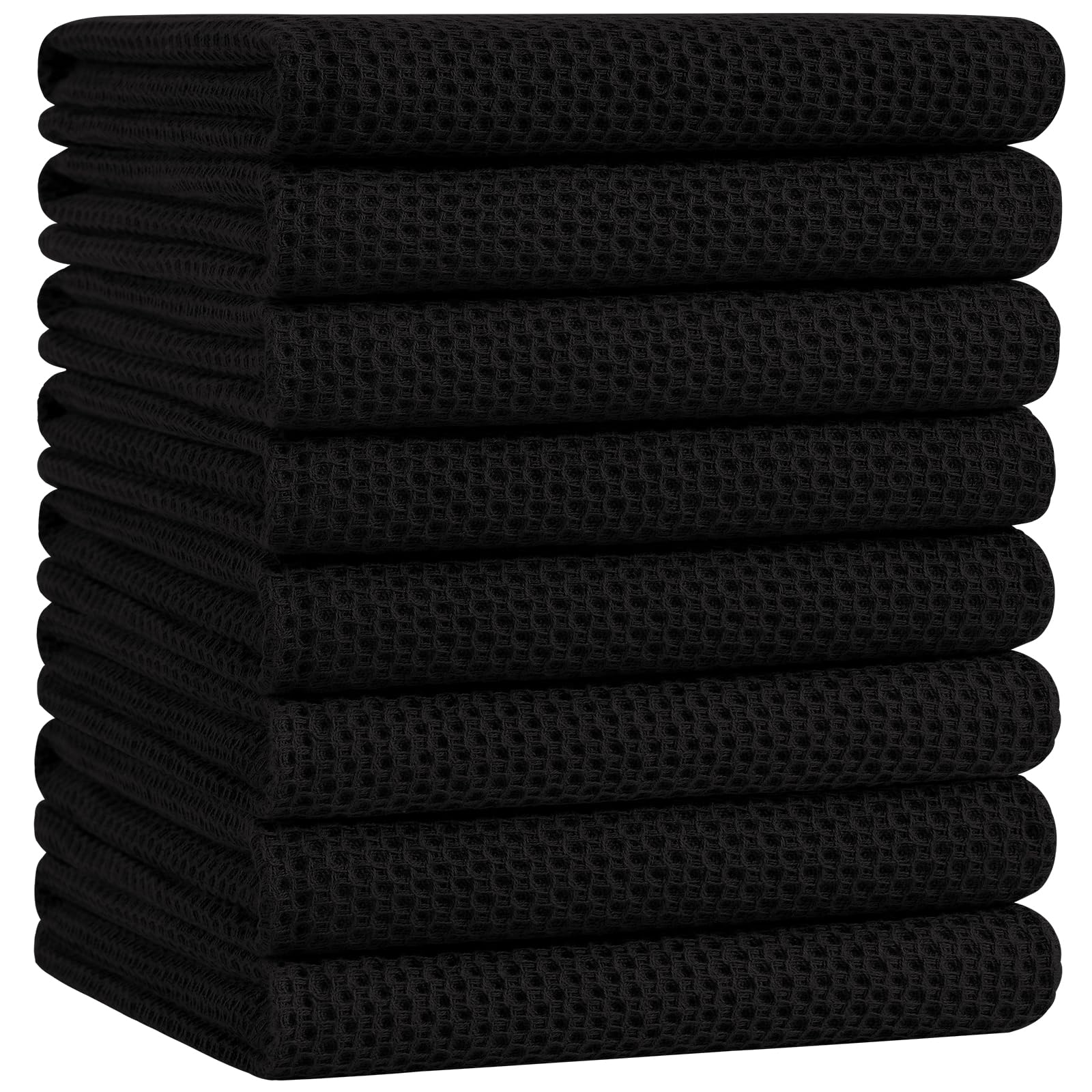 Homaxy 100% Cotton Oversized Waffle Weave Kitchen Towels 8-Pack, Black