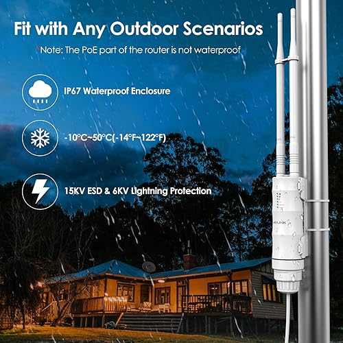 Miniatura 3 de WAVLINK AC1200 Extensor Wi-Fi de largo alcance para exteriores, punto de acceso exterior de doble banda con PoE activopasivo, puerto WANLAN,