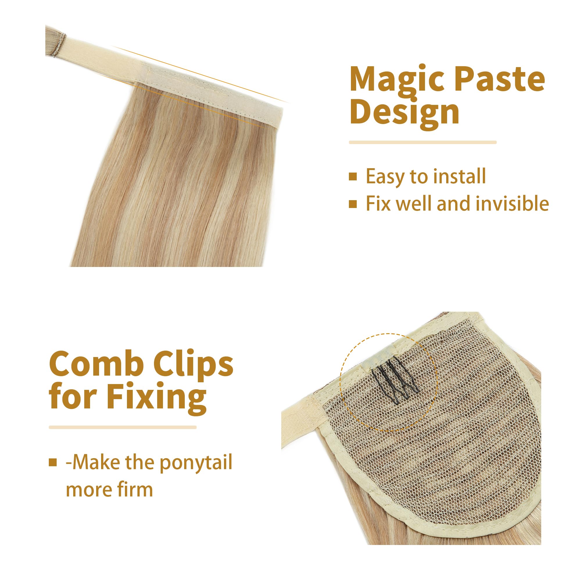 SEGO Coda Capelli Extension Veri Clip Coda di Cavallo Ponytail Extensions Aderire Fascia Unica 100% Remy Human Hair Balayage 35cm-80g # Biondo Cenere mix Biondo Chiarissimo