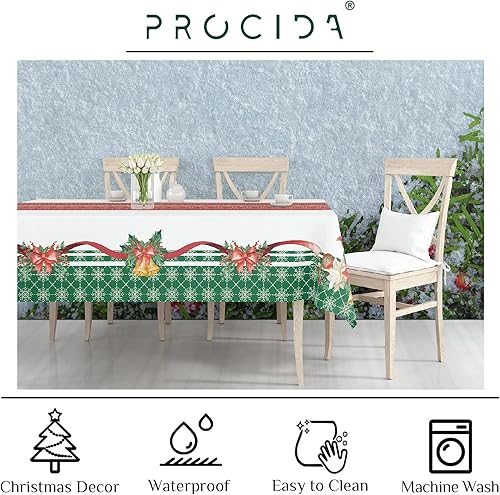 Miniatura 10 de PROCIDA Mantel rectangular de Navidad con diseño de flor de pascua roja y dorada, para invierno, Año Nuevo, Navidad, día festivo, resistente al