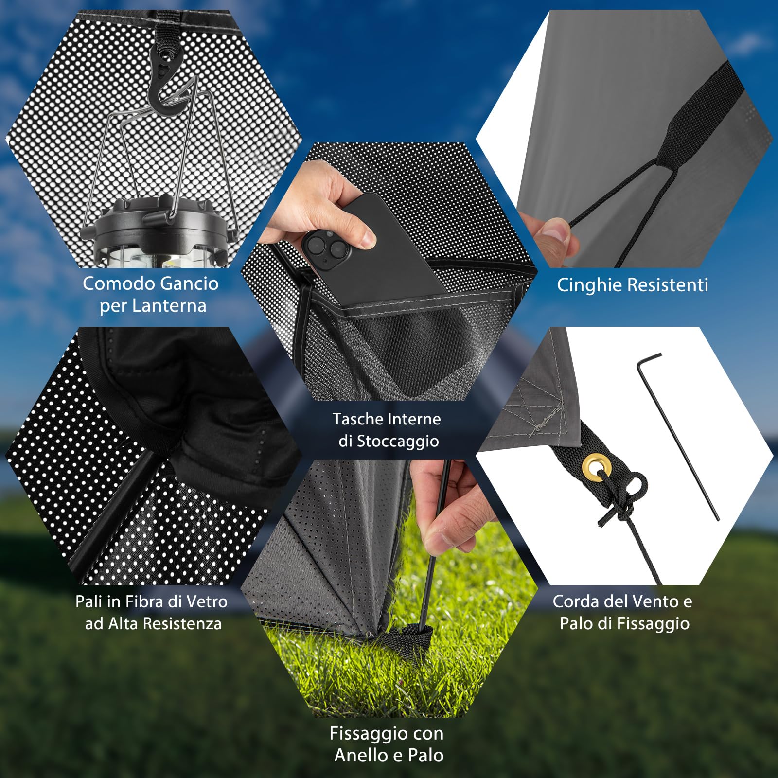 COSTWAY Tenda da Campeggio Zaino in Spalla 2-3 posti, Tenda Ultraleggera Impermeabile, Baldacchino a Igloo e Anti UV 3 Stagioni o Facile da Installare e imballare, 225 x 145 x 161 cm, grigio