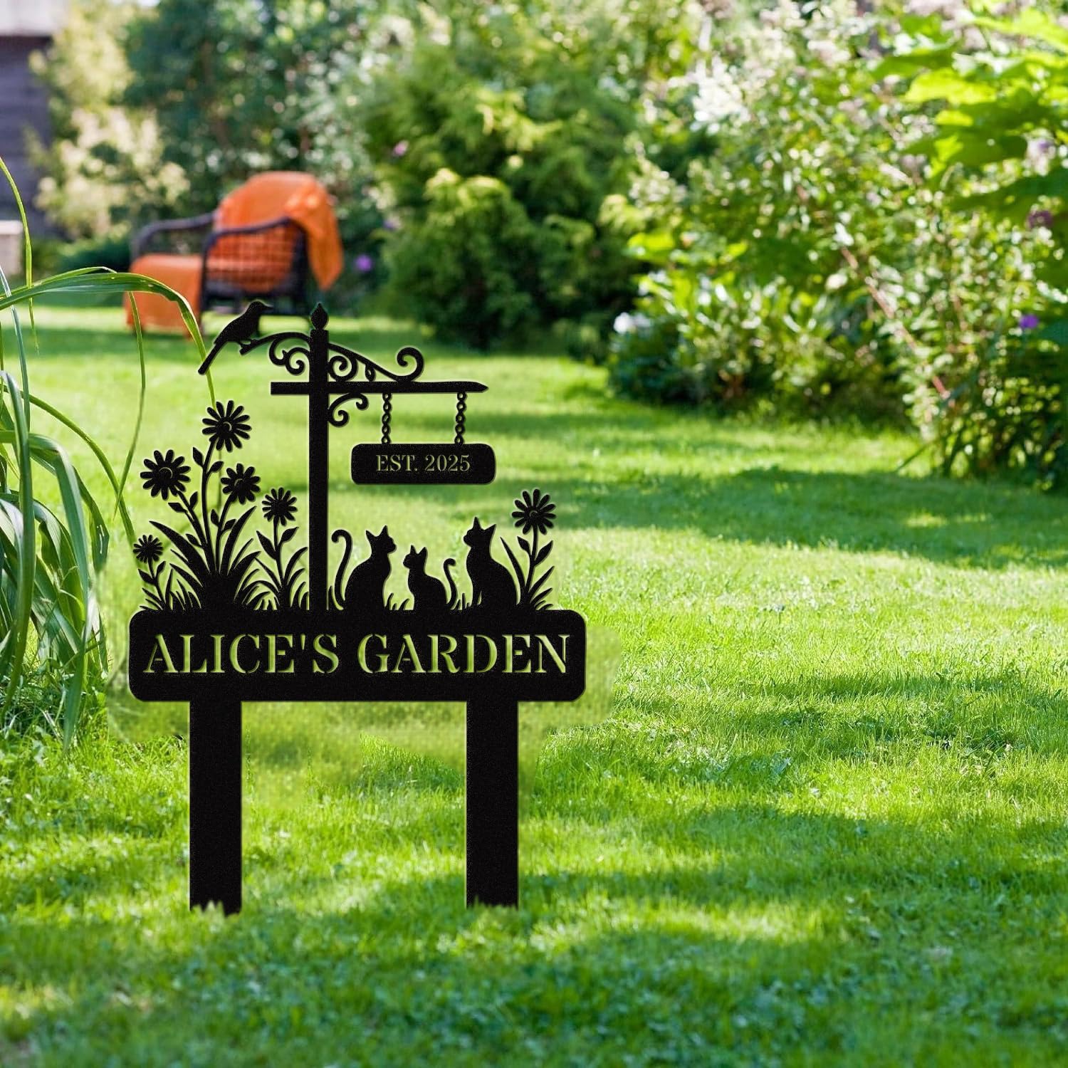 Targa da Giardino Personalizzata in Metallo con Testo Targa Decorativa da Esterno con Paletto Adatta per Decorare Cortili, Prati,Terrazze (Style 2)