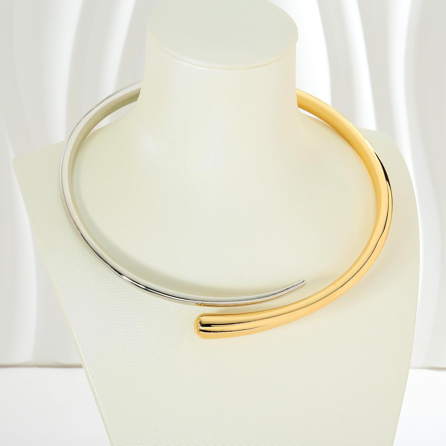 WOWORAMA Chunky Choker Collar Necklace for Women Gold Silver Teardrop Choker Necklace Spring Open Cuff Necklace Metal Statement Necklace - Image 3