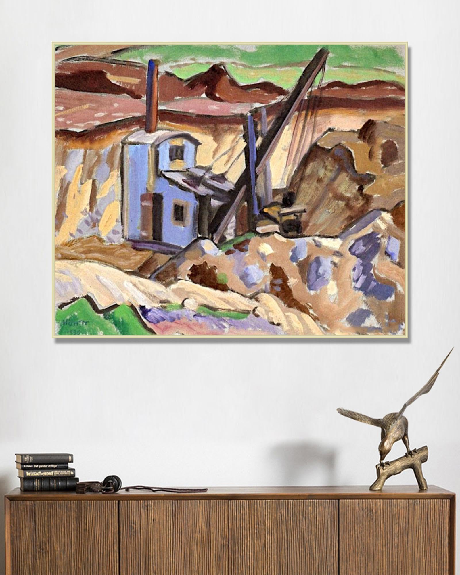 NHLDZYH Szampańska złota rama. Reprodukcje obrazów, (The Blue Excavator 2) autorstwa Gabriele Münter, obraz na płótnie krajobraz, nowoczesna dekoracja domu 40 x 48 cm