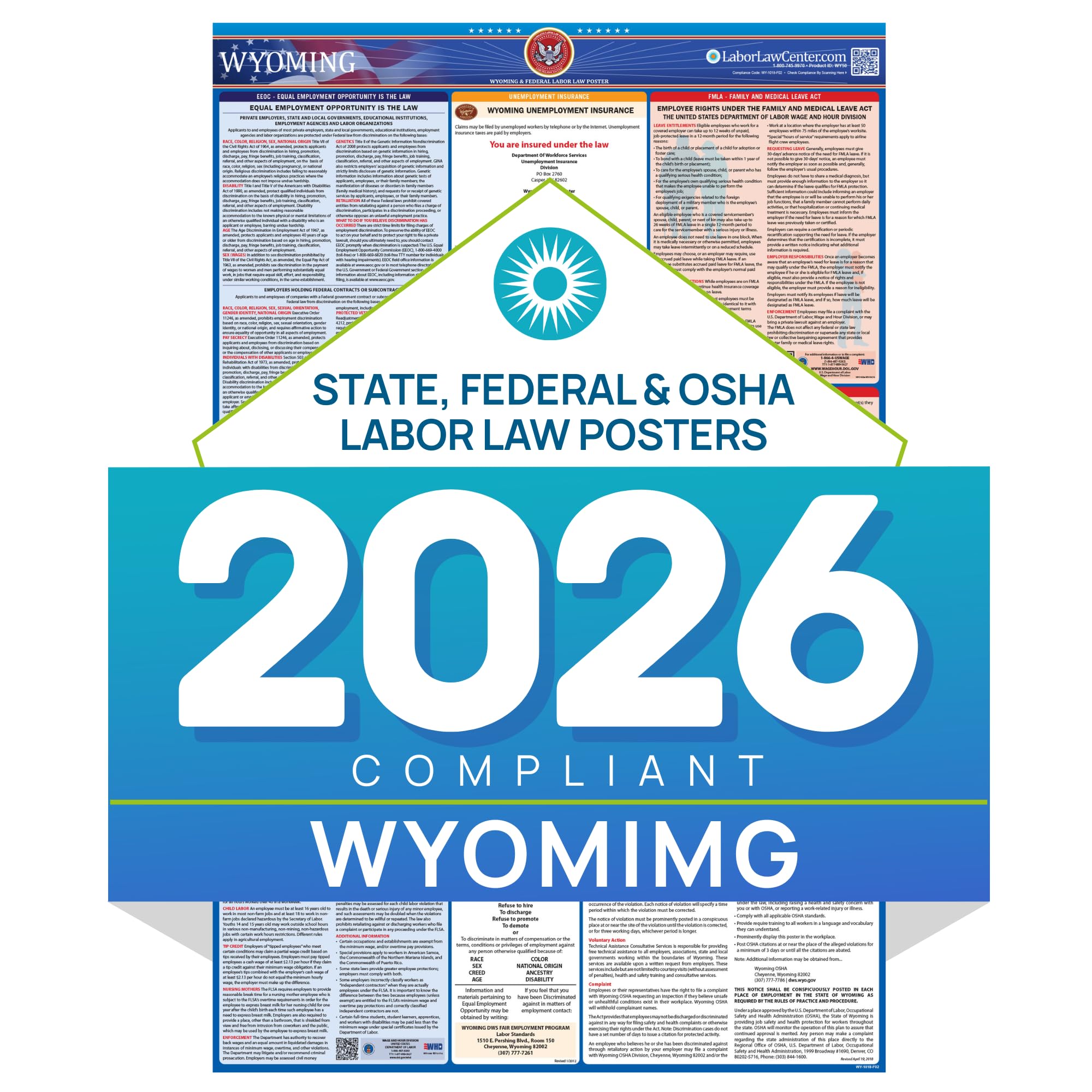Labor Law Poster Wyoming, State, Federal Workplace Notices 26 x 39.5