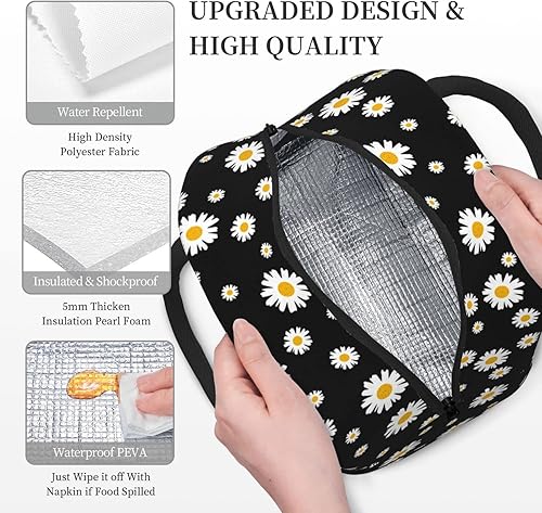 Miniatura 5 de Lonchera con aislamiento de margaritas para mujeres y hombres, grande, reutilizable, para adultos, a prueba de fugas, portátil, para el trabajo,