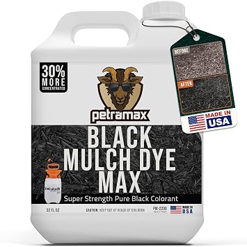 Petra Black Mulch Dye Spray Use with PetraTools Sprayer to Refresh Fading Landscape - Black Dye to Wood Mulch for Landscaping - Rubber, Pine Straw, Bark, Cedar & Playground Cover 3,600 Sq Ft, 32 Oz | Black Mulch for Landscaping & Garden Beds, Pet-Safe Mulch Dye Black, Professional Mulch Paint for Pine Straw, Bark & Cedar