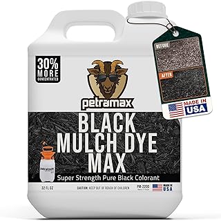 Petra Black Mulch Dye Spray Use with PetraTools Sprayer to Refresh Fading Landscape - Black Dye to Wood Mulch for Landscaping - Rubber, Pine Straw, Bark, Cedar & Playground Cover (3,600 Sq Ft, 32 Oz)