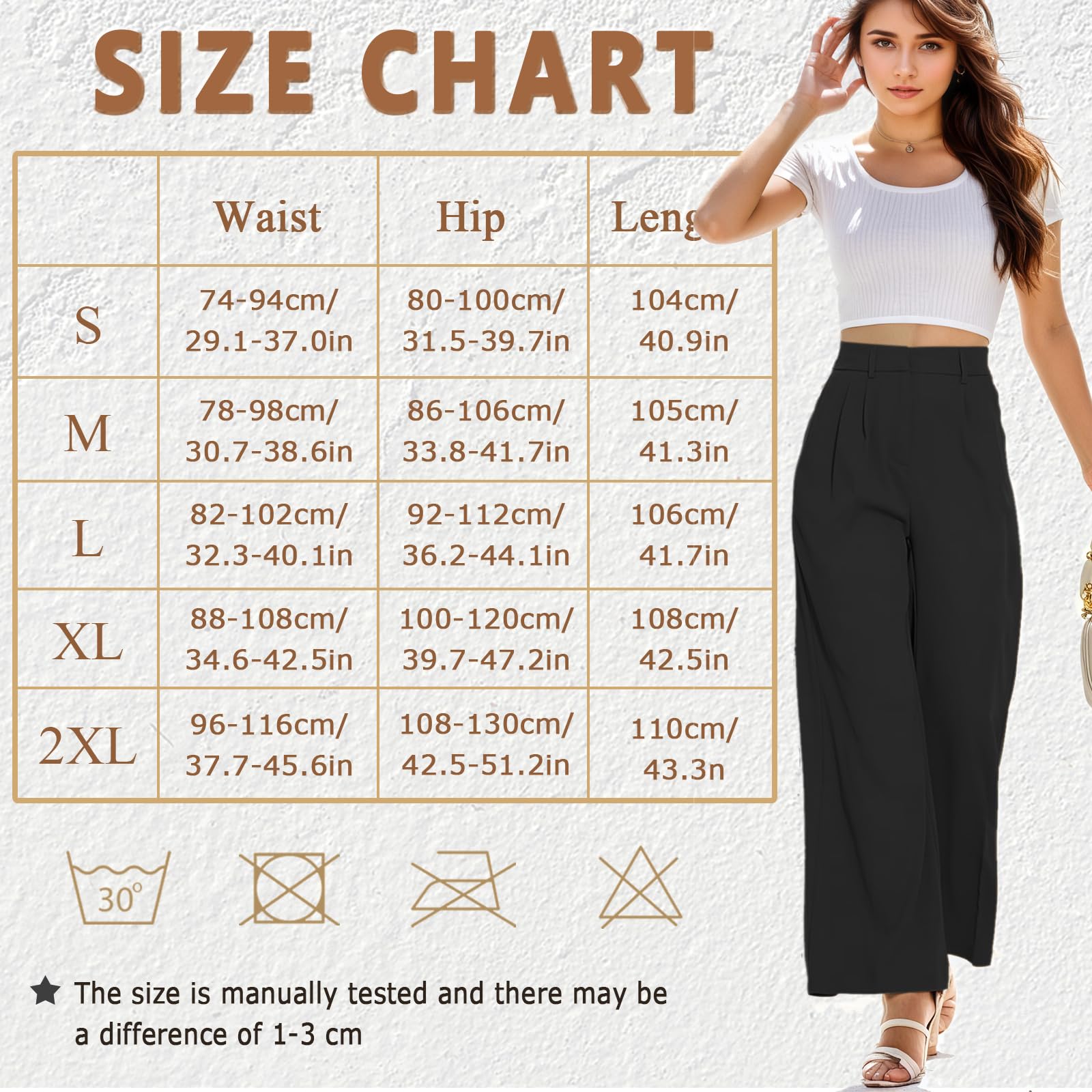 Pantalon Fluide Femme Eté Taille Haute Léger Pantalon à Jambe Large Chic et Elegant Elastique Ample Décontractée Travail Droit Pants Longueur avec Poches