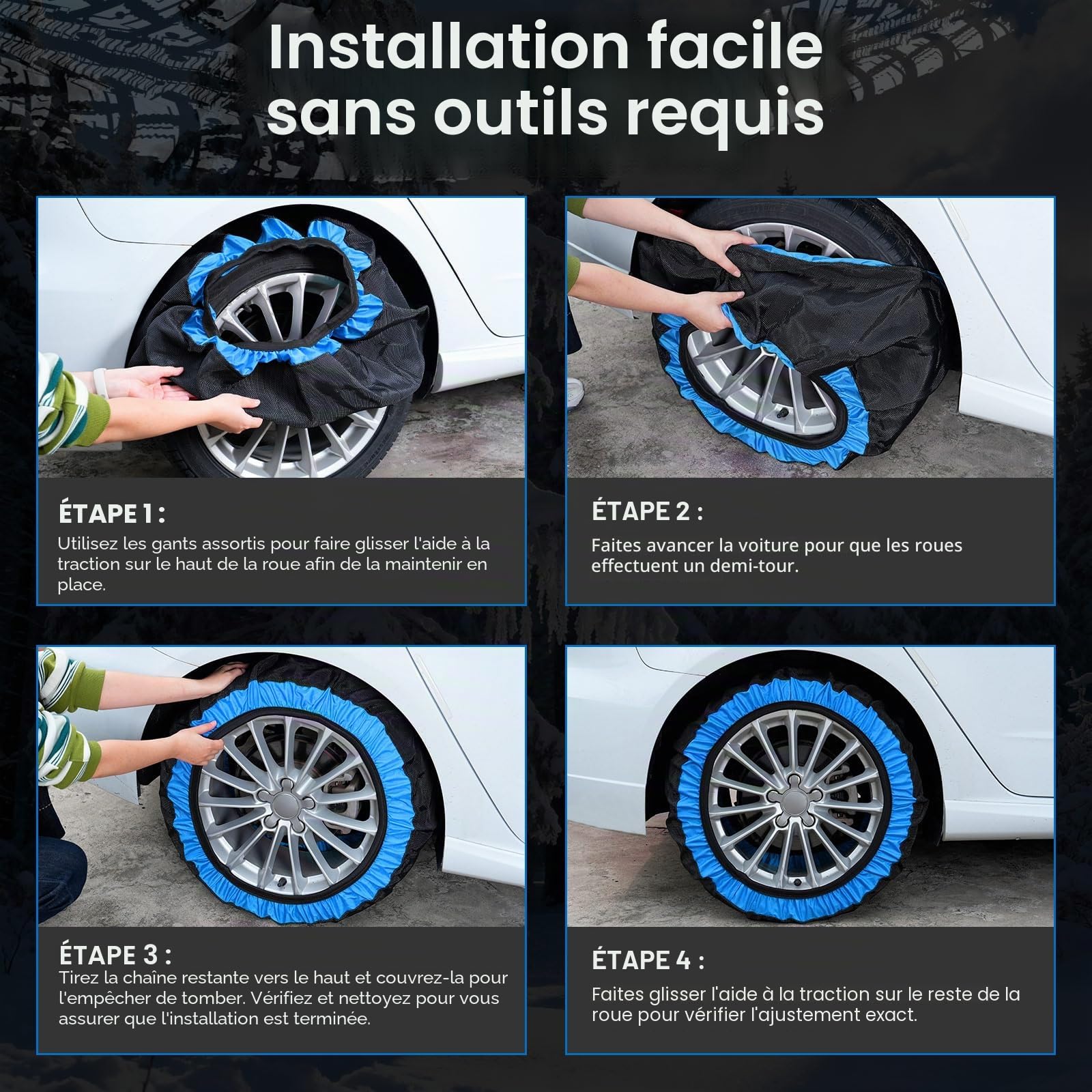 Lot de 2 chaussettes à neige pour voiture - En textile - Pour pneus de taille R14-R24 - Excellente adhérence - Chaînes à neige textile avec gants et sac de rangement pour les routes difficiles