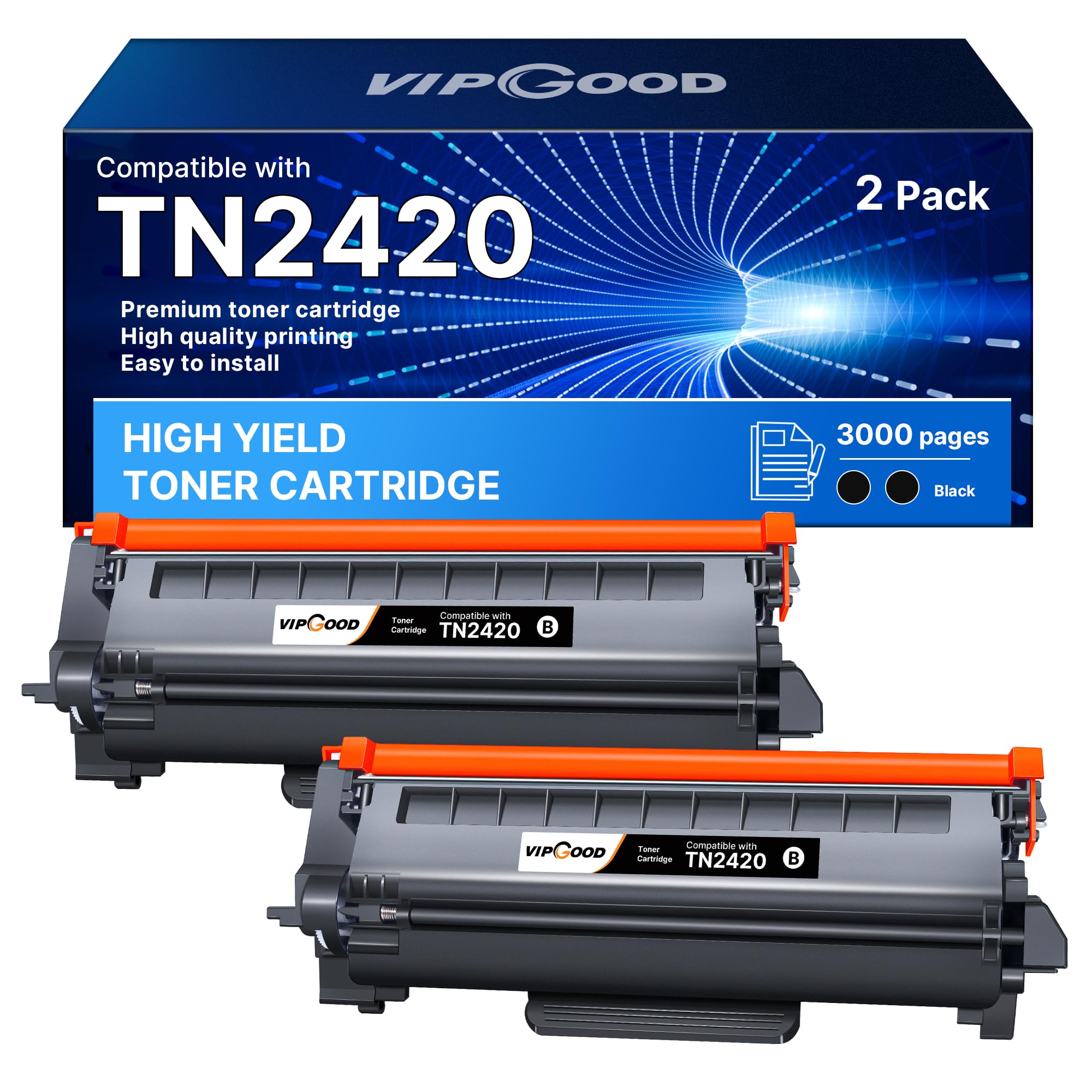 VIPGOOD TN2420 TN2410 Toner Con Chip Compatibile per Brother TN 2420 TN-2410 per MFC-L2710DW MFC-L2710DN L2730DW L2750DW DCP-L2510D L2530DW HL-L2375DW L2310D L2350DW L2370DN (Nero, 2-Pack)