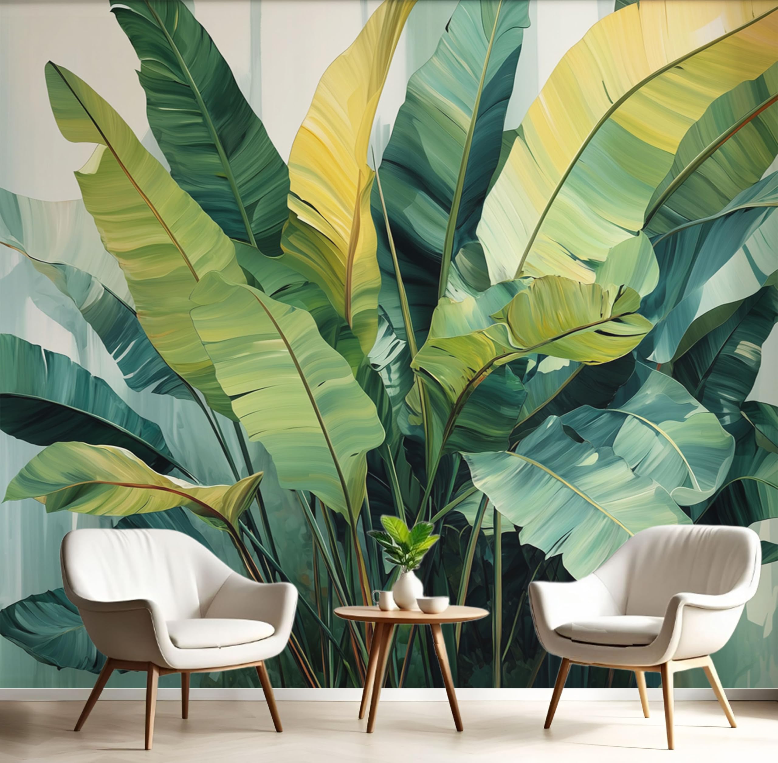 Murales de seda premium con diseño fotográfico de hojas de plátano XXL