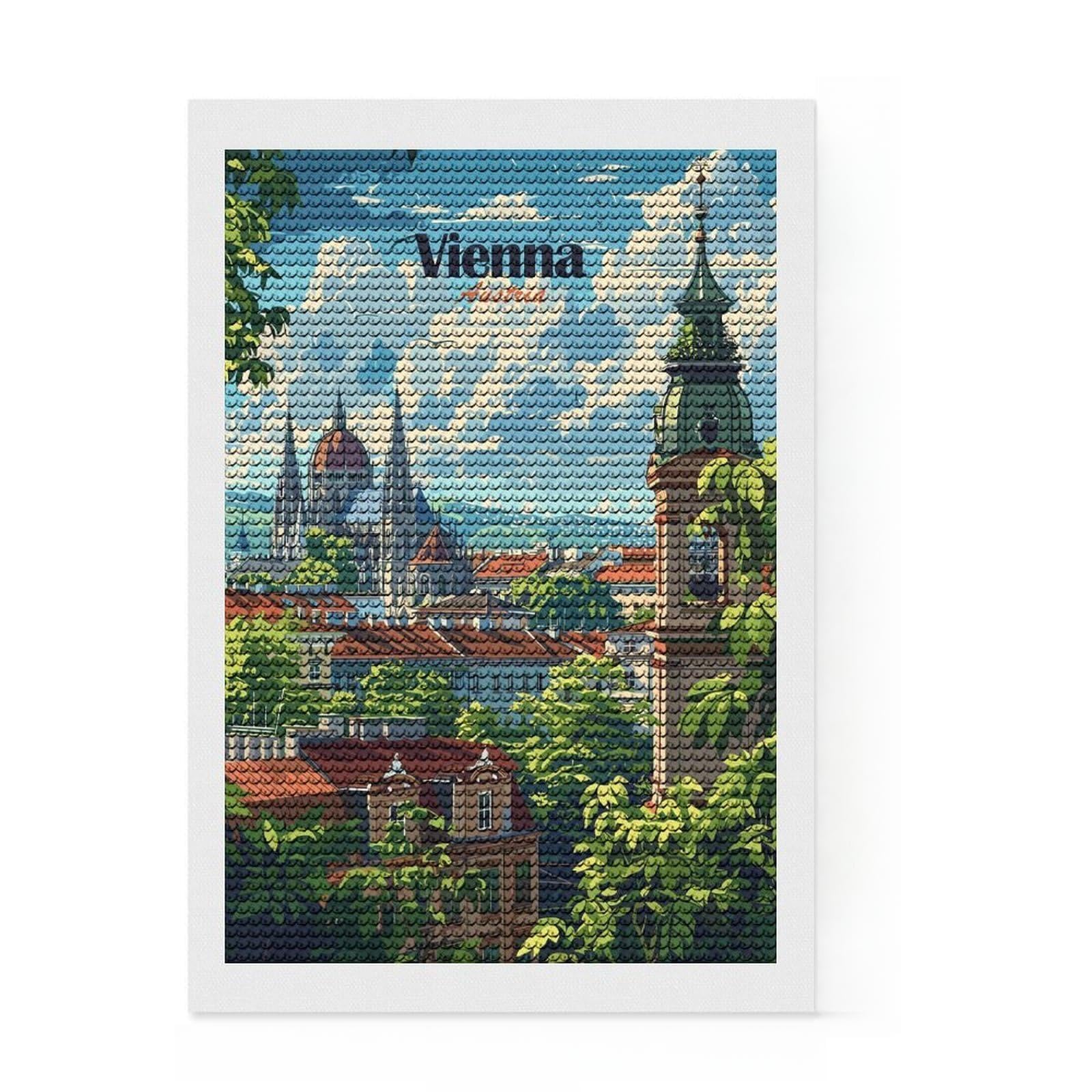 Junmoney Vienna Cityscape Diamond Art Kit 8"x12", for Women, Full Kit Included, Boho Decor, Birthday Gift, Creative Leisure Activity