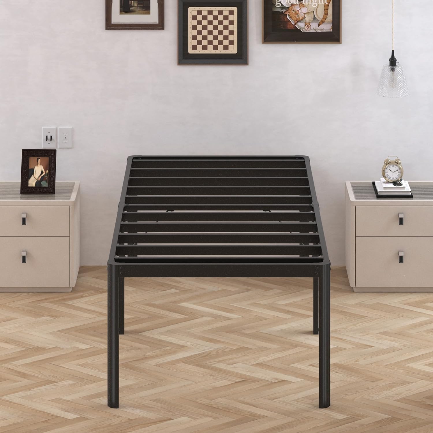 24 Inch High Twin Bed Frames with Rounded Corner, Heavy Duty Metal Twin Platform Bed Frame Under-Bed Storage Space, No Box Spring Needed, Noise Free, Easy Assembly, Black - Image 6