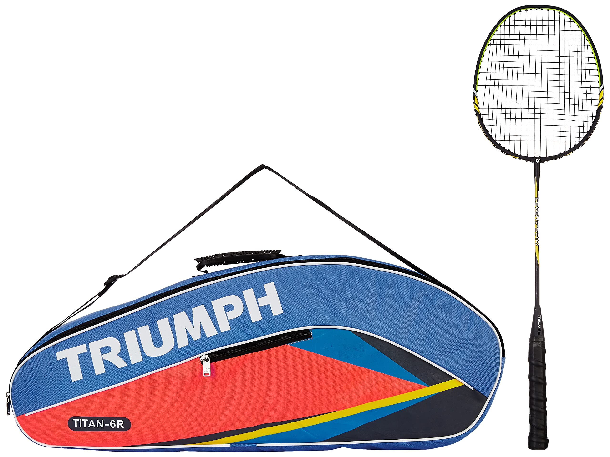 Triumph Legend-5000 One Piece Light Weight Strung Badminton Racket with Titan-3R Single Compartment Badminton Bag Sky/Orange-image-4