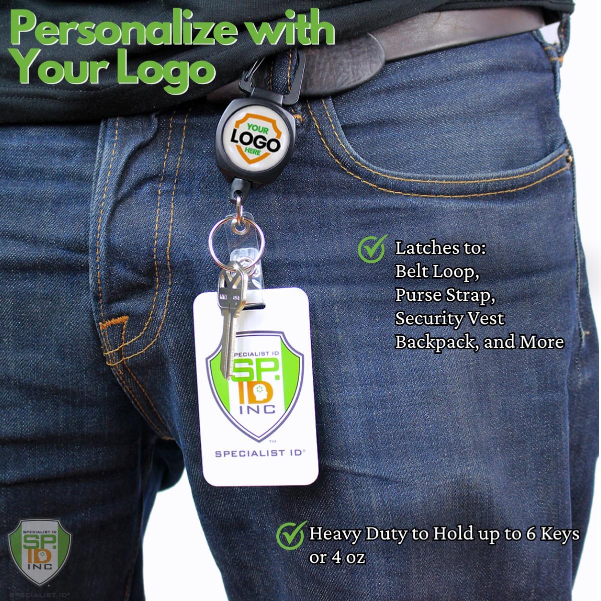 25 Pack - Heavy Duty Custom Badge Reel Photo or Logo Personalized Sidekick Retractable Carabiner Badge Holder - Durable Customized No Twist ID Retractor w/Key Ring and I'd Card Clip - Specialist ID